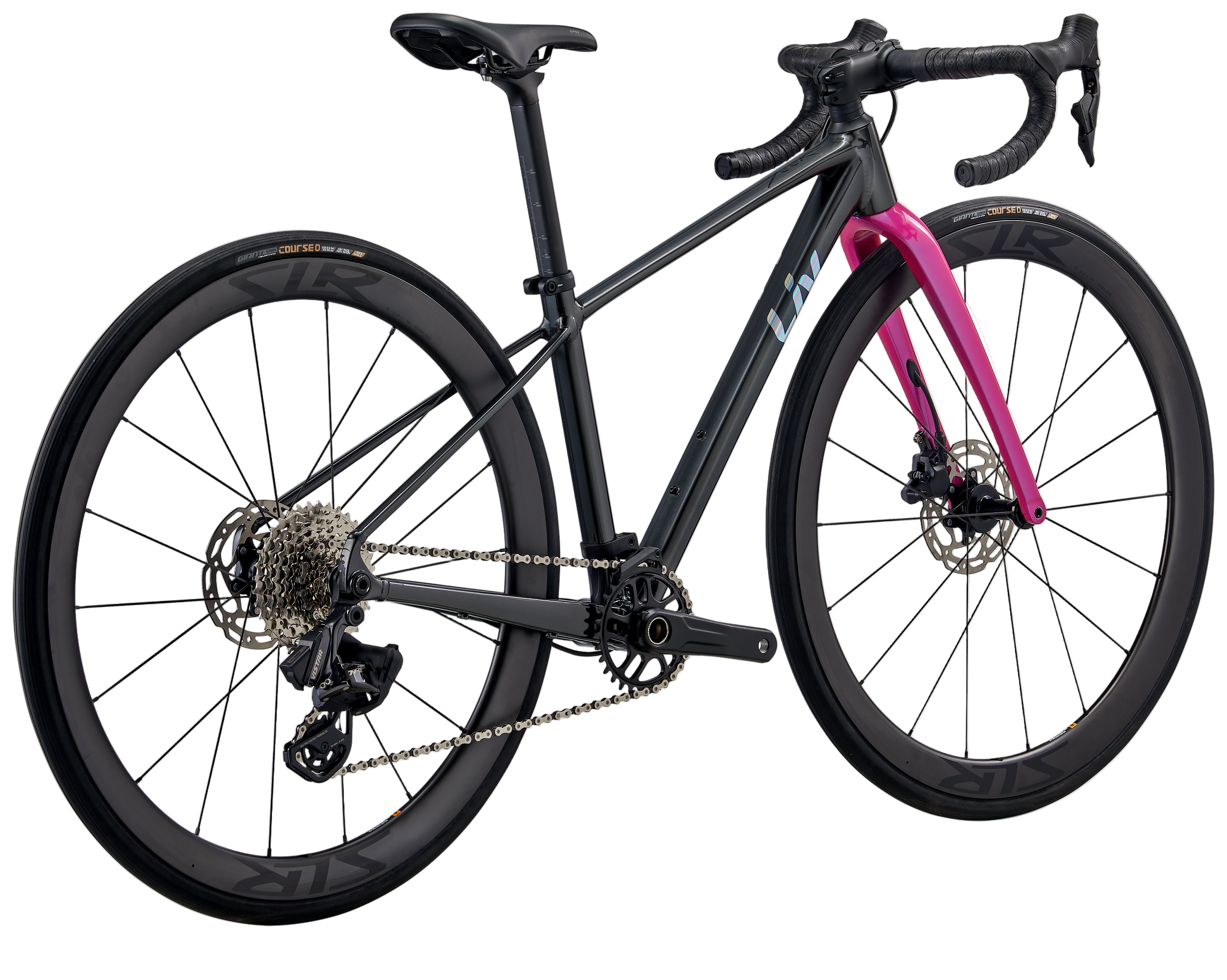 Rear view of the black chrome Liv Seek 1 kids' bike from 2026, featuring a sturdy frame and colorful accents.