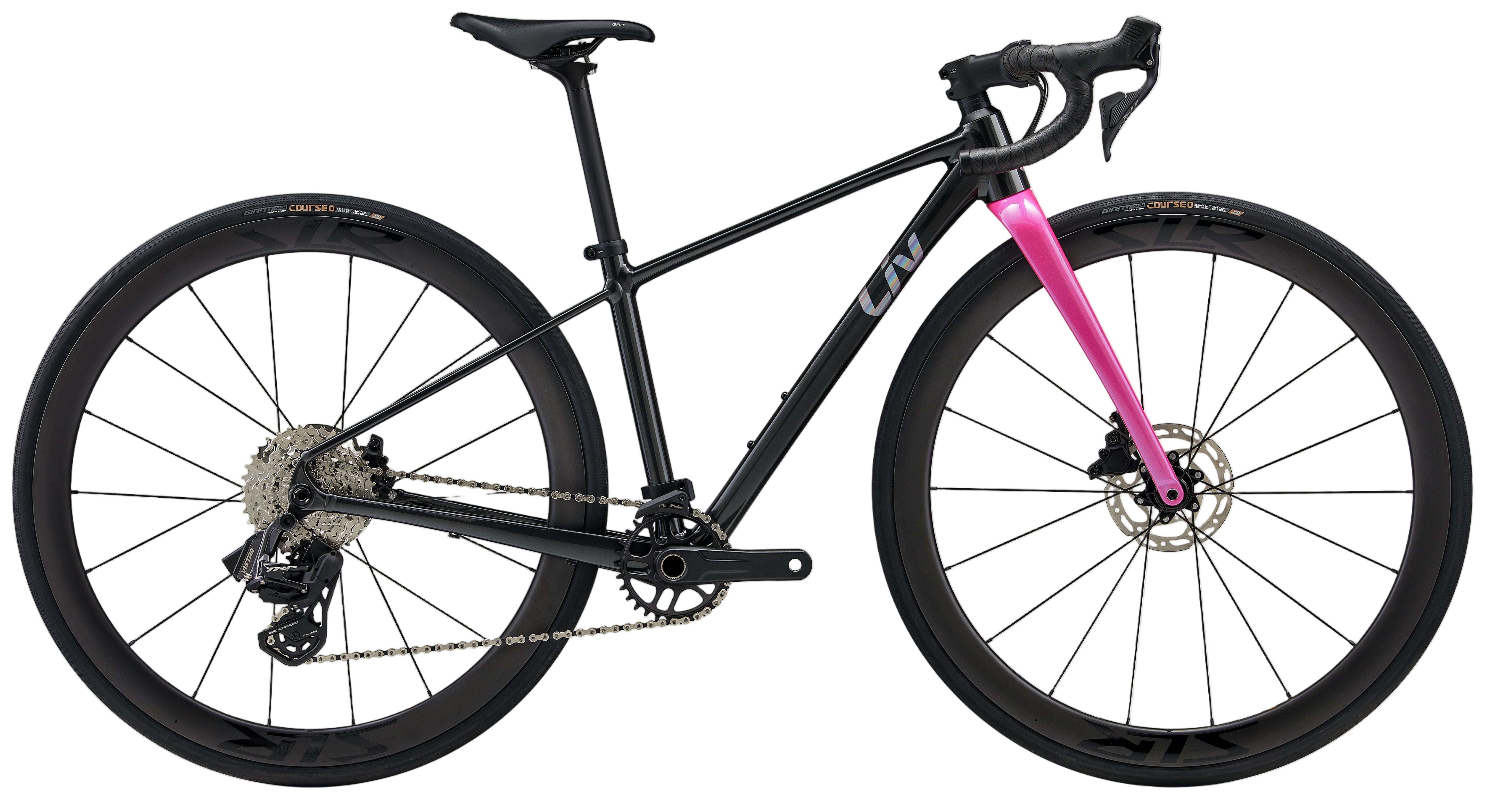 Black chrome Liv Seek 1 kids' bike with sturdy frame and colorful accents, designed for young riders.