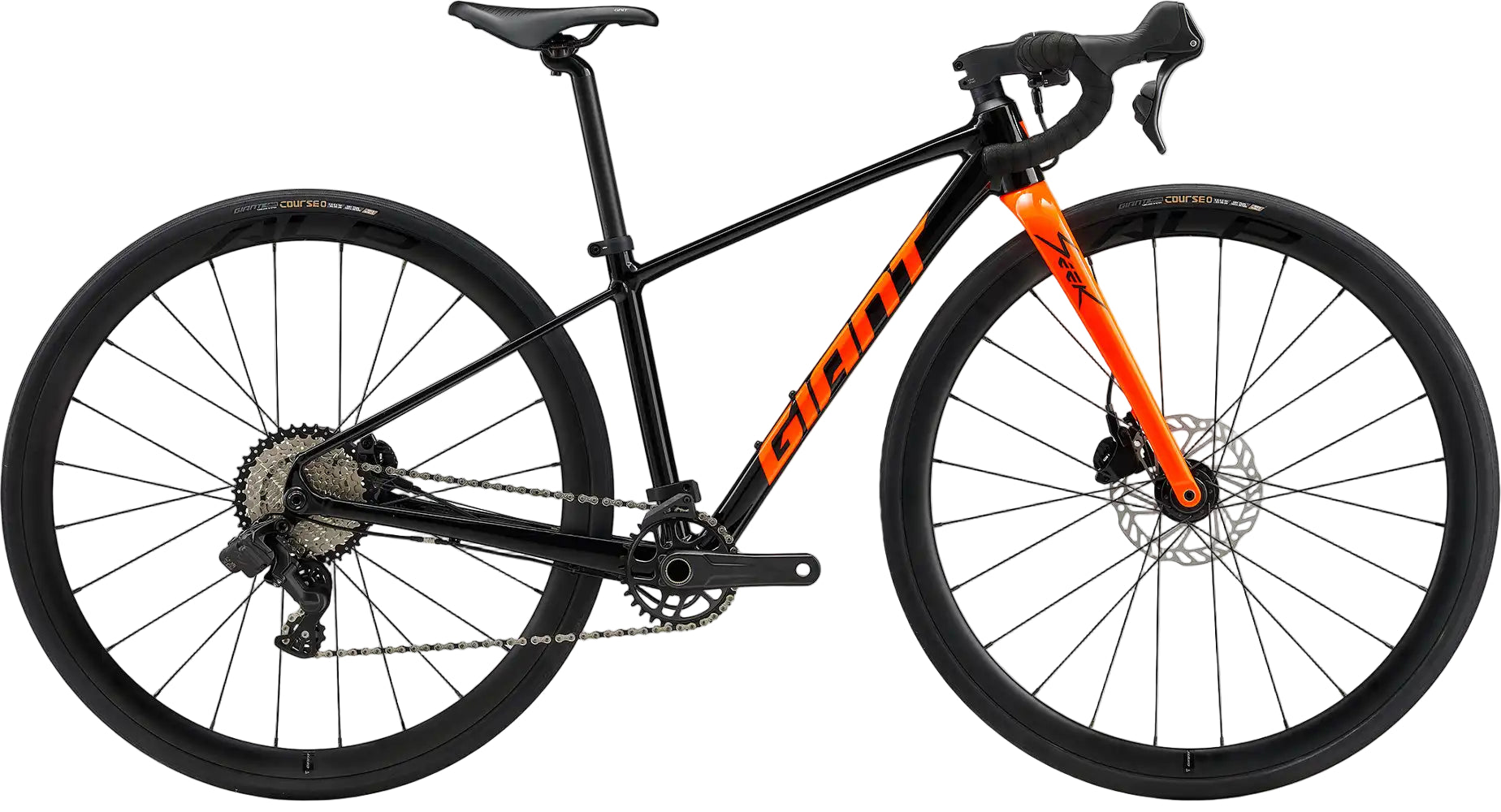 Kids' 2026 Giant Seek 2 bike in Abyss Black with colorful accents, featuring sturdy frame and suitable for young riders.