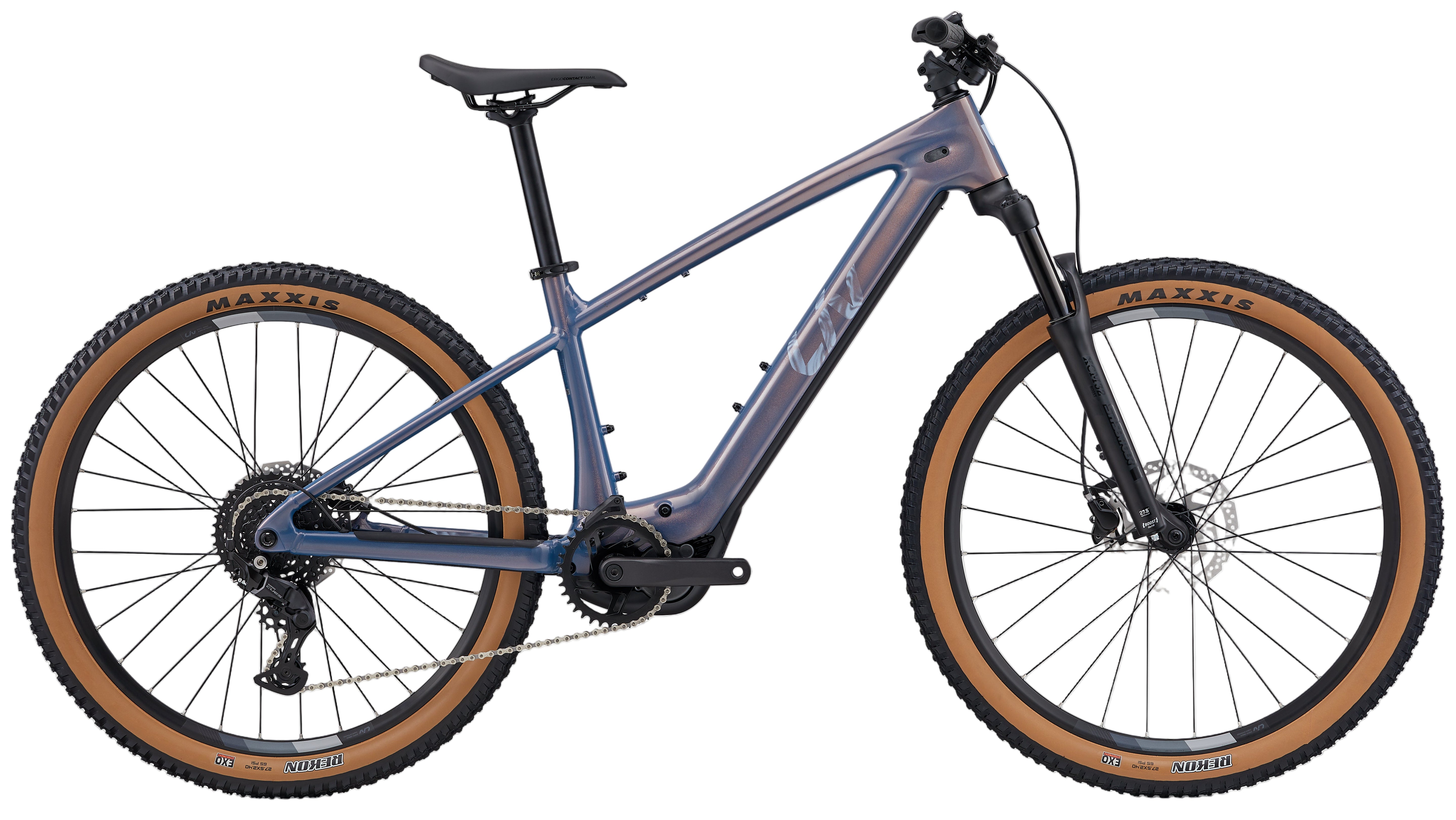 Liv Tempt E+ 2026 electric bike with a sleek frame and lunar eclipse color, designed for versatile off-road and trail riding.