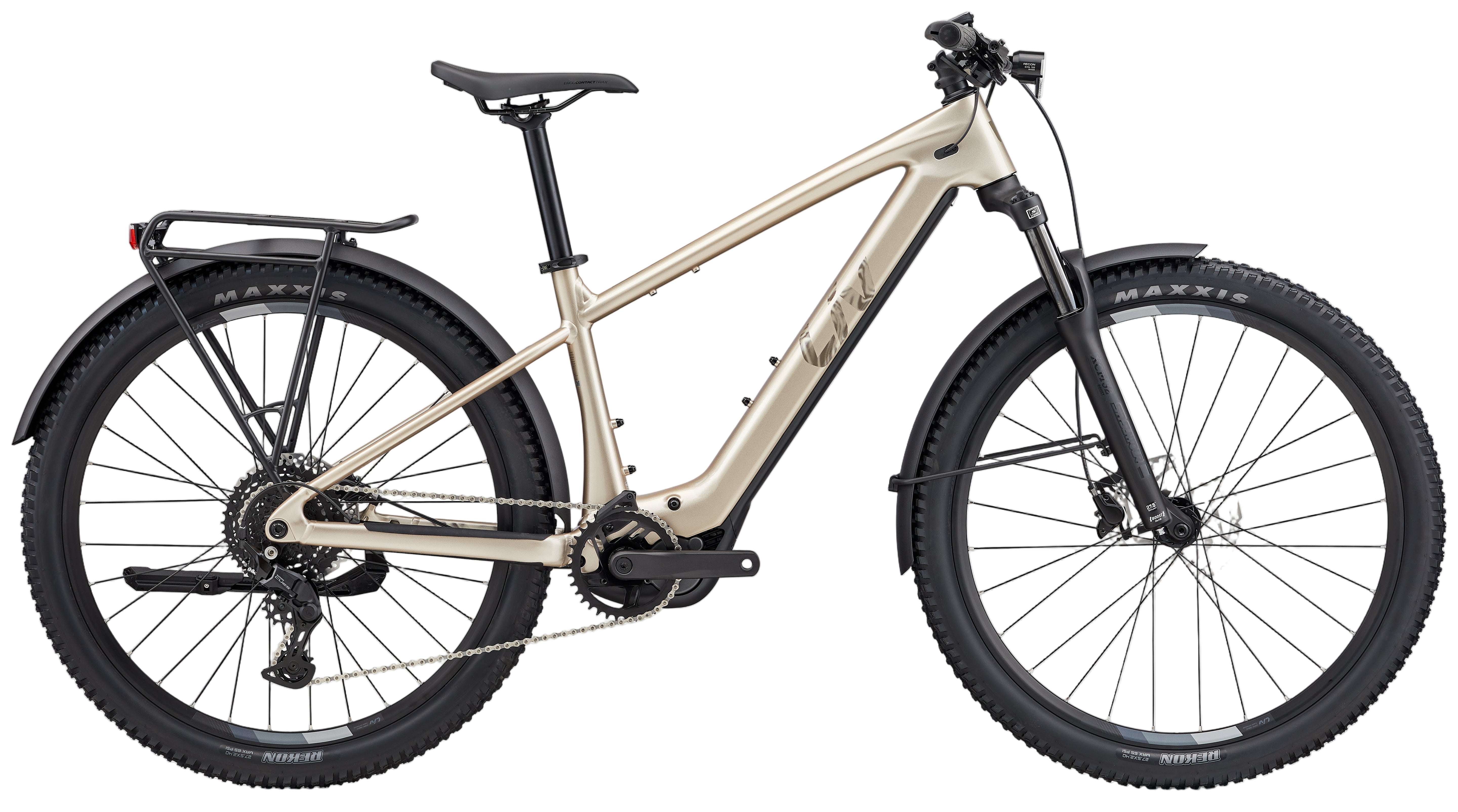 Liv Tempt E+ EX electric bike in sandshell color, featuring a sleek frame and advanced e-bike design for versatile riding.