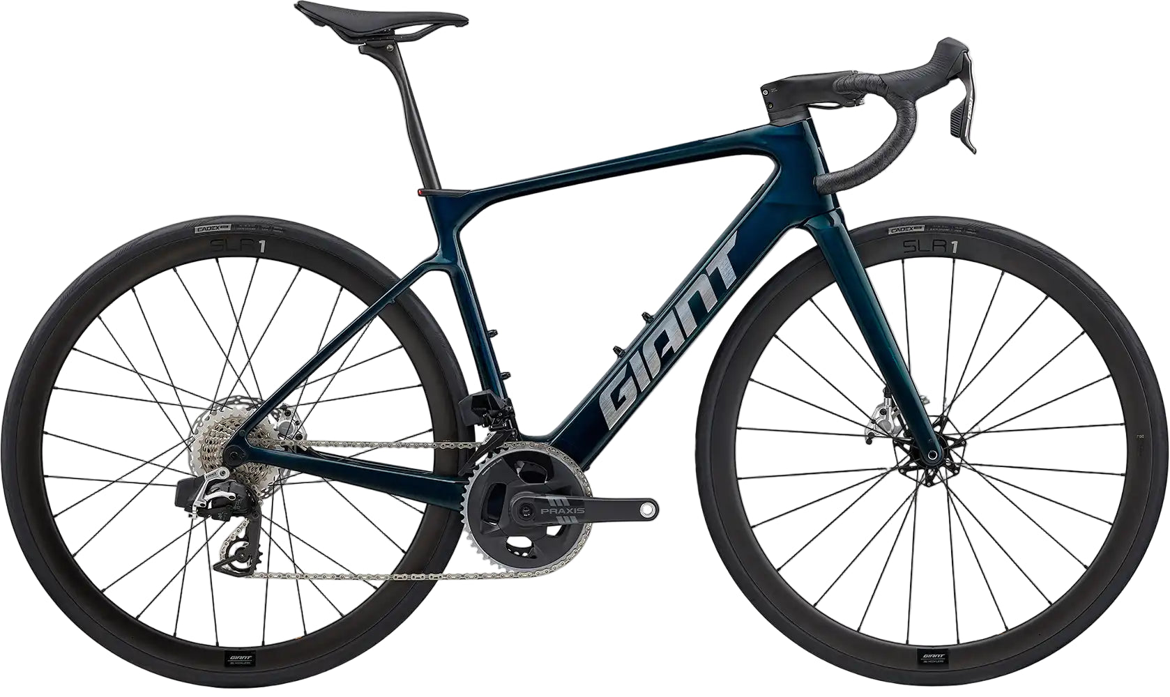 Giant 2026 Defy Advanced E+ Elite 0 e-bike with sleek frame and advanced components, ready for road riding.
