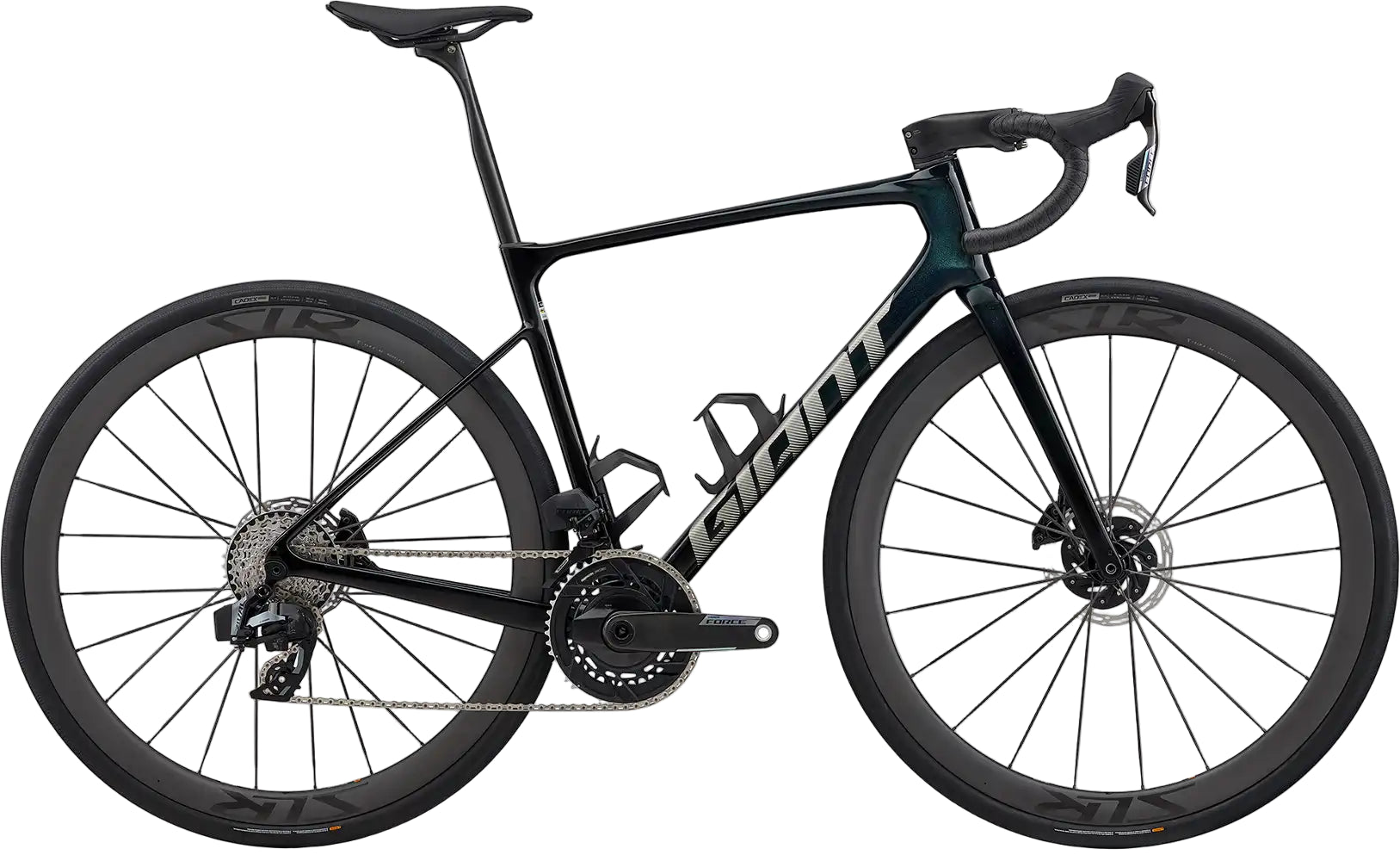 Giant 2026 Defy Advanced SL 1 road bike in dark green, lightweight frame with drop handlebars and sleek design.