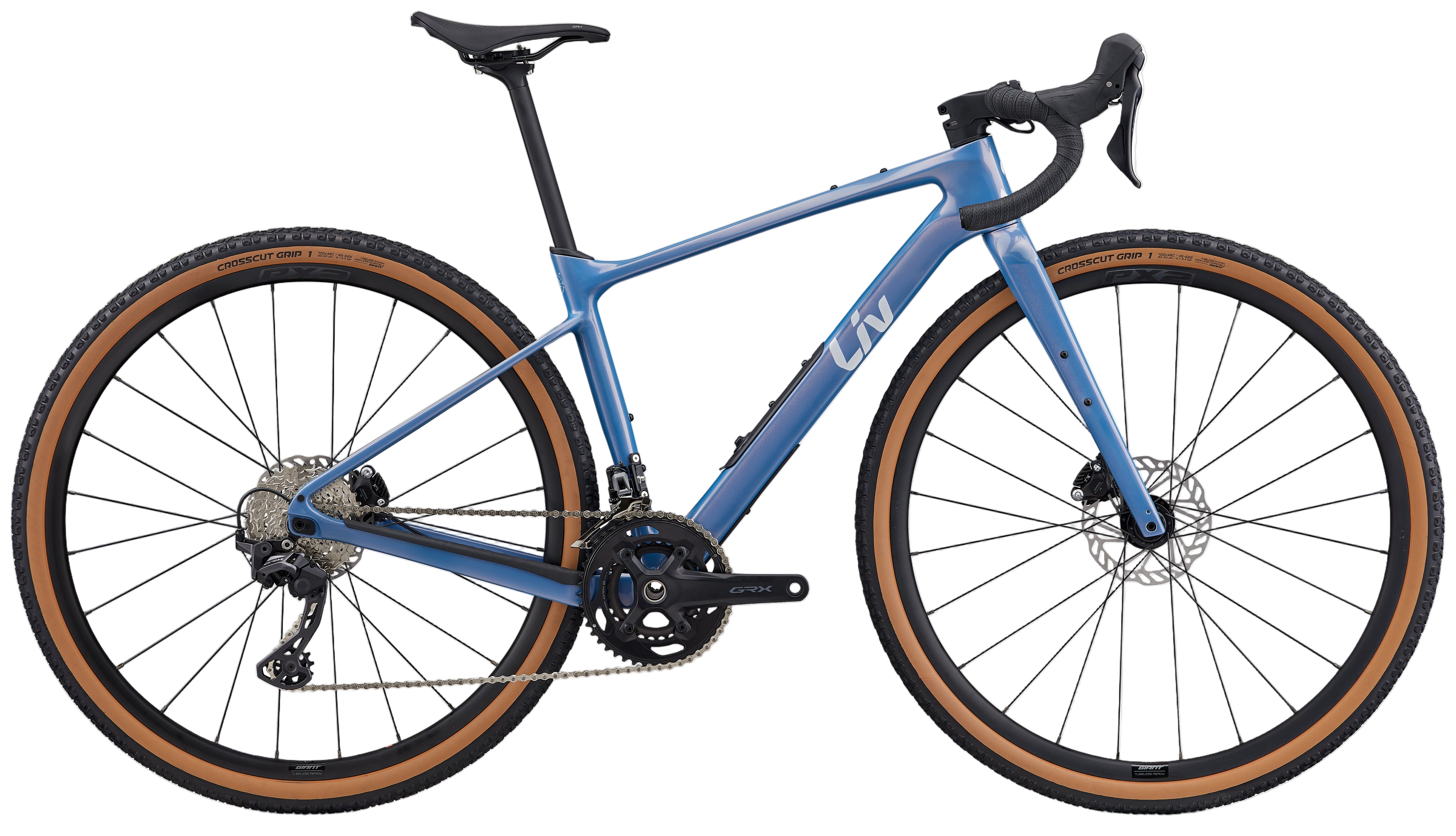 Liv Devote Advanced 2 gravel bike in Lunar Eclipse color, featuring lightweight frame and rugged tires for off-road riding.