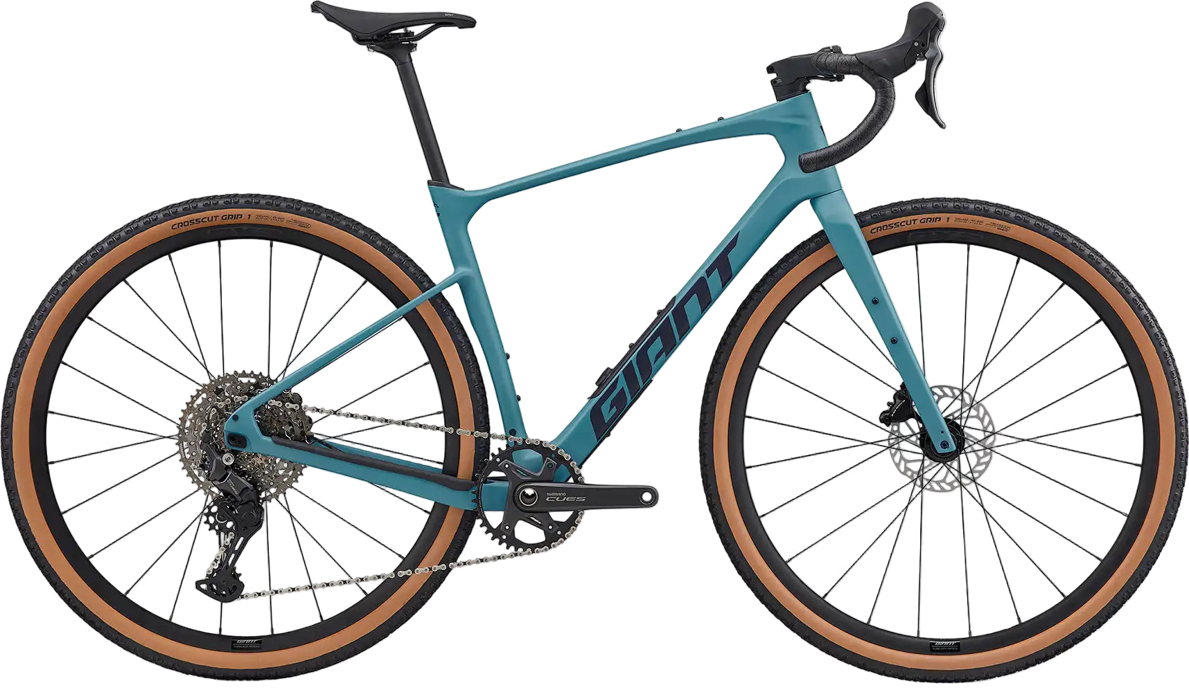 Giant Revolt Advanced 3 gravel bike in aquarium blue with sleek frame and off-road tires, designed for versatile gravel riding.