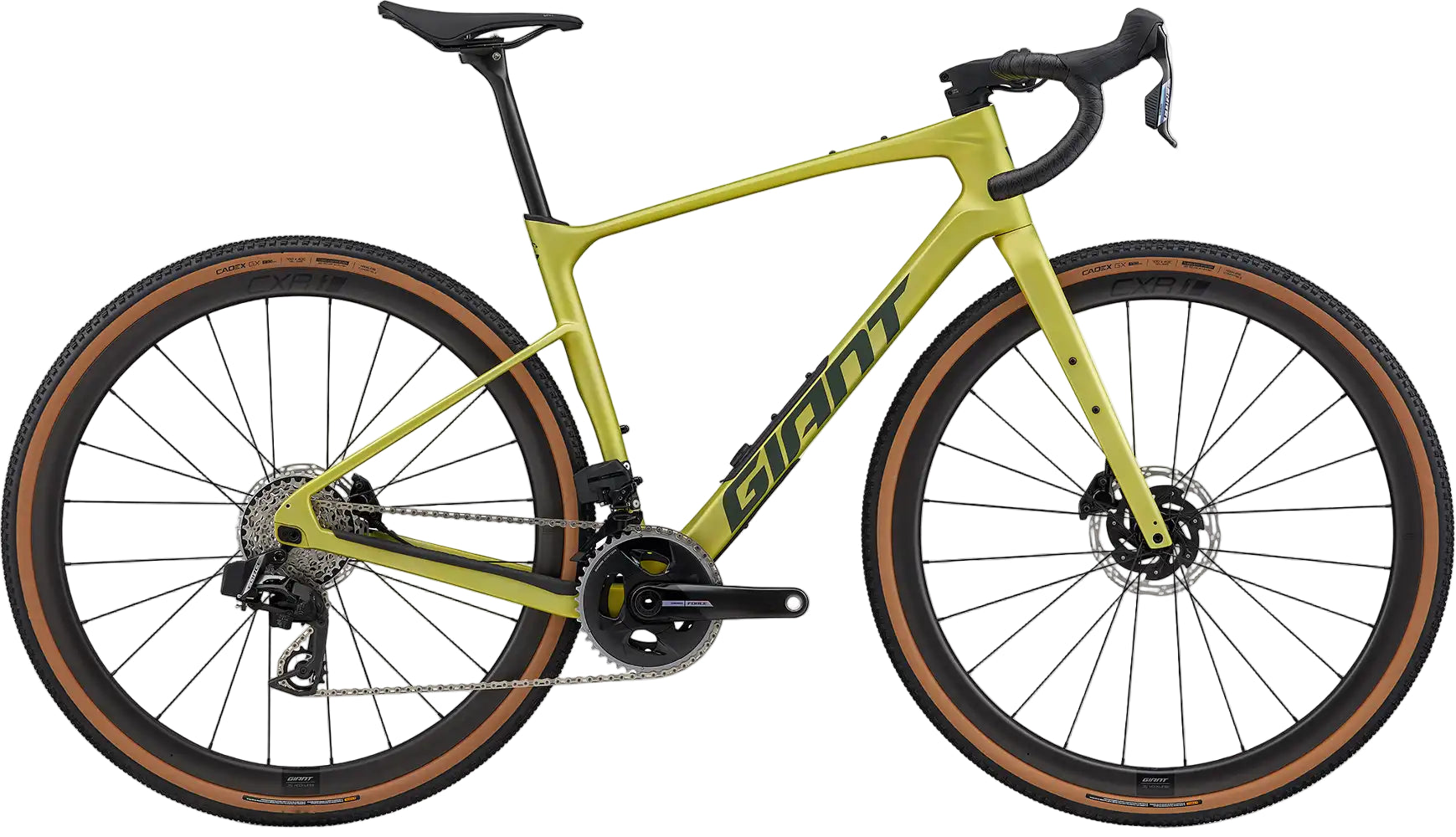 Giant Revolt Advanced Pro 0 gravel bike in Cyber Lime color, featuring lightweight frame and rugged tires for off-road cycling.