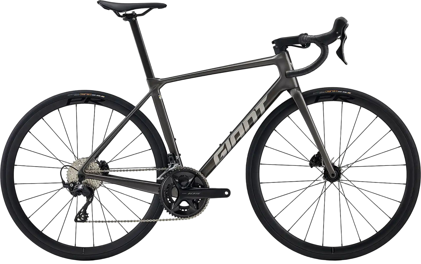 Giant 2026 TCR Advanced 2 road bike with sleek stealth chrome frame and aerodynamic design, perfect for high-performance cycling.