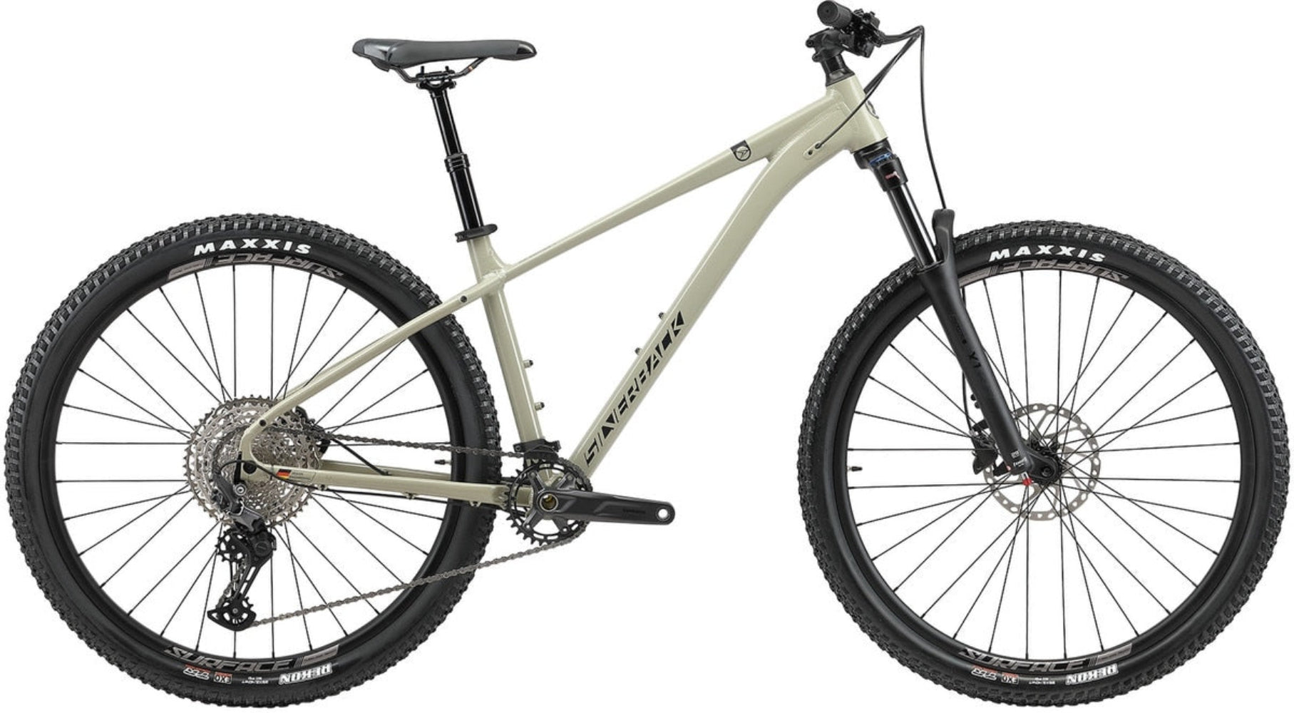 Silverback 2025 SE Series 12 hardtail mountain bike in matte black, featuring a sleek frame and rugged design.