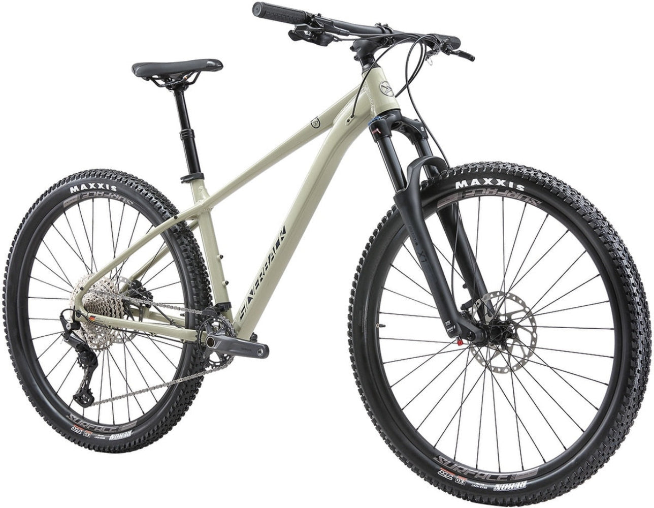 Silverback 2025 SE Series 12 hardtail mountain bike in matte black, showcasing the sleek frame and rugged tires.