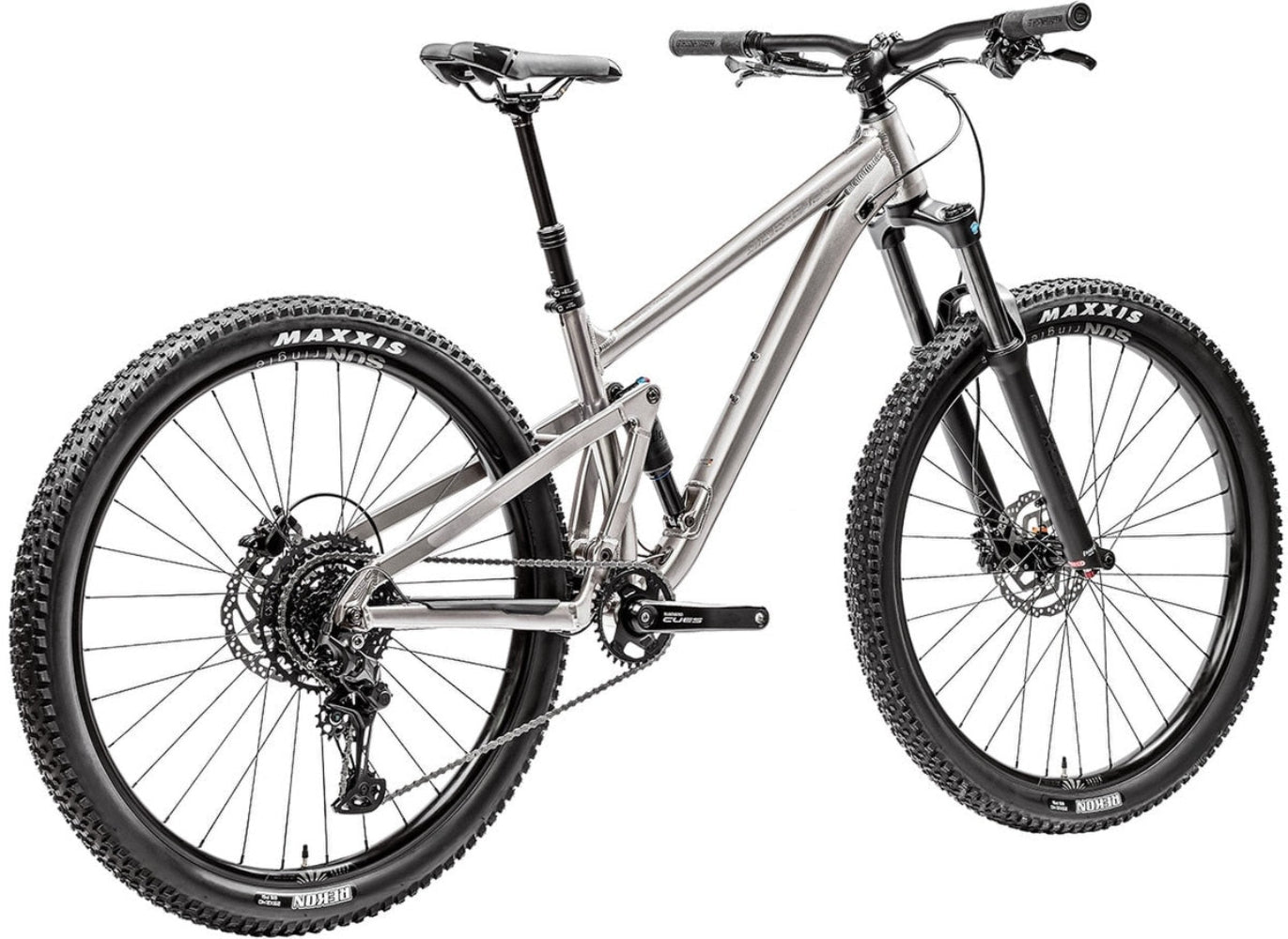 Silverback 2025 SE Trail 10 dual suspension mountain bike in matte black, showcasing its frame and rear suspension system.