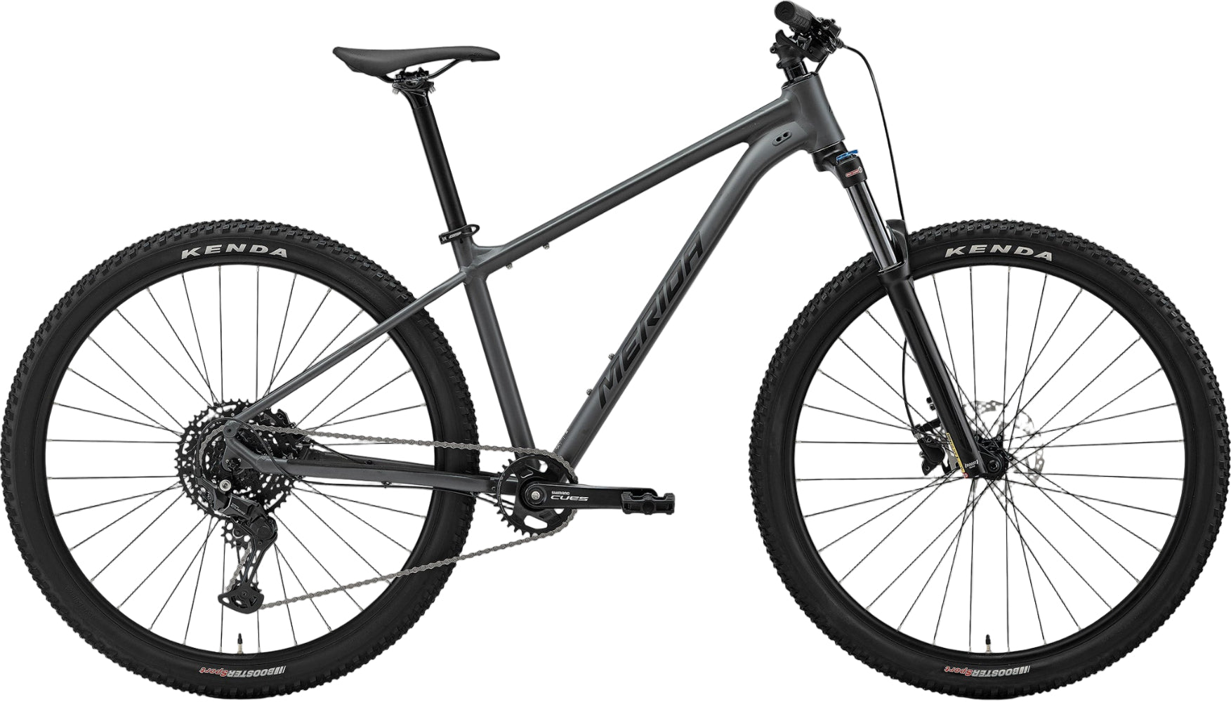 Dark grey and black Merida Big Nine 200 hardtail mountain bike with sleek frame and front suspension.