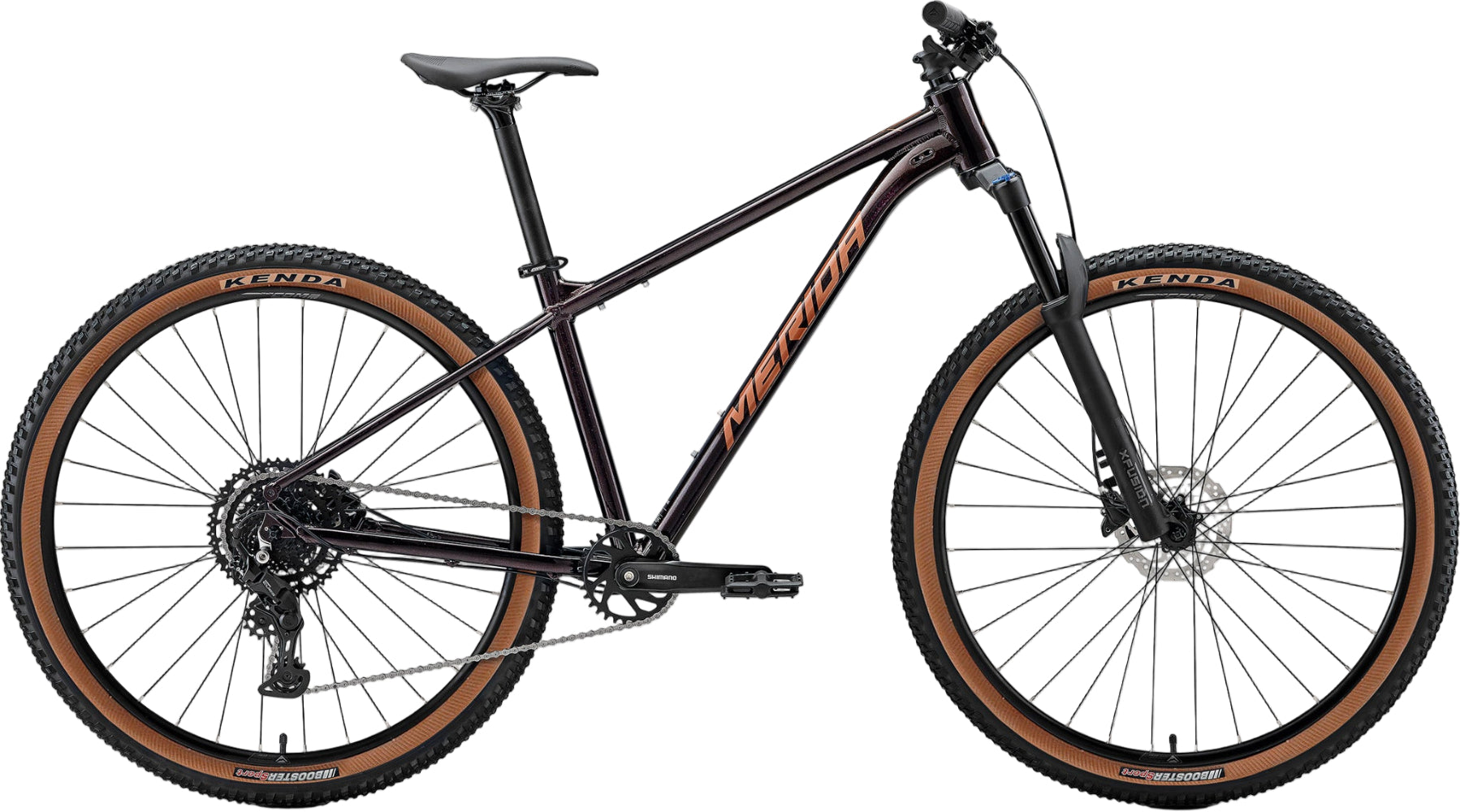 Merida Big Nine 40 hardtail mountain bike in metallic black and red, featuring a sturdy frame and front suspension.
