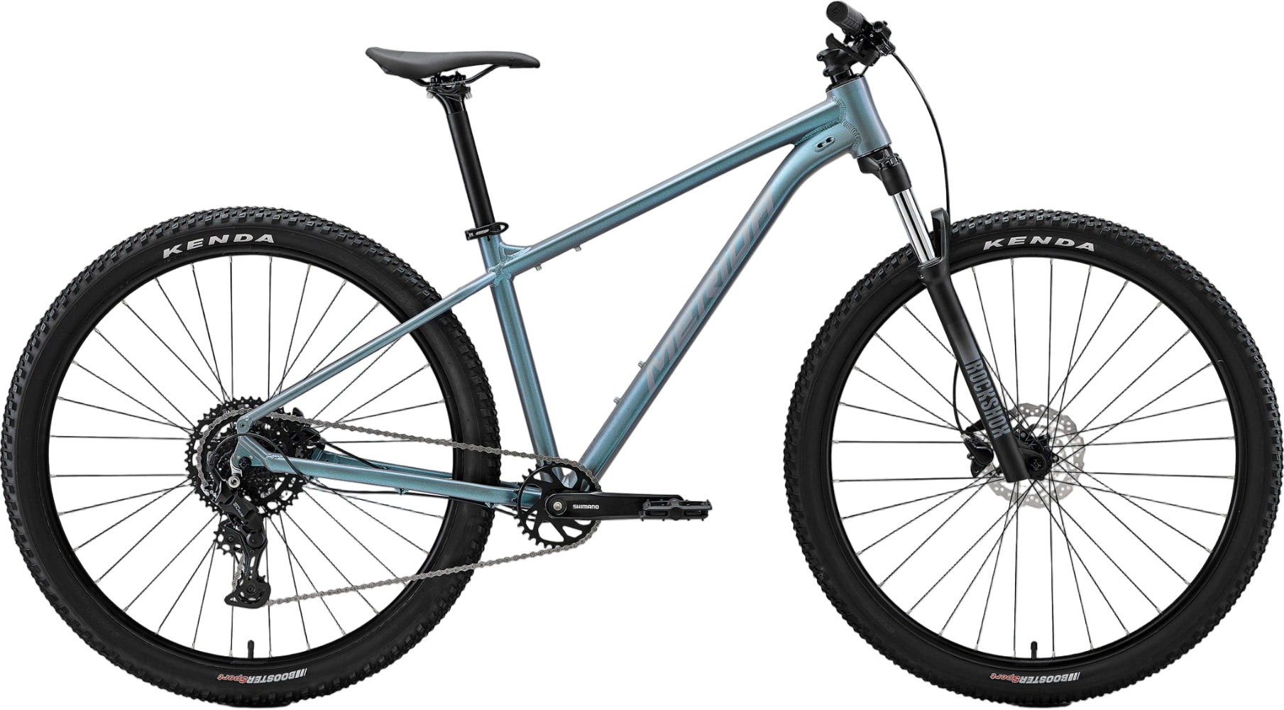 Merida Big Nine 80 hardtail mountain bike with a silver and blue frame, designed for trail riding and outdoor adventures.