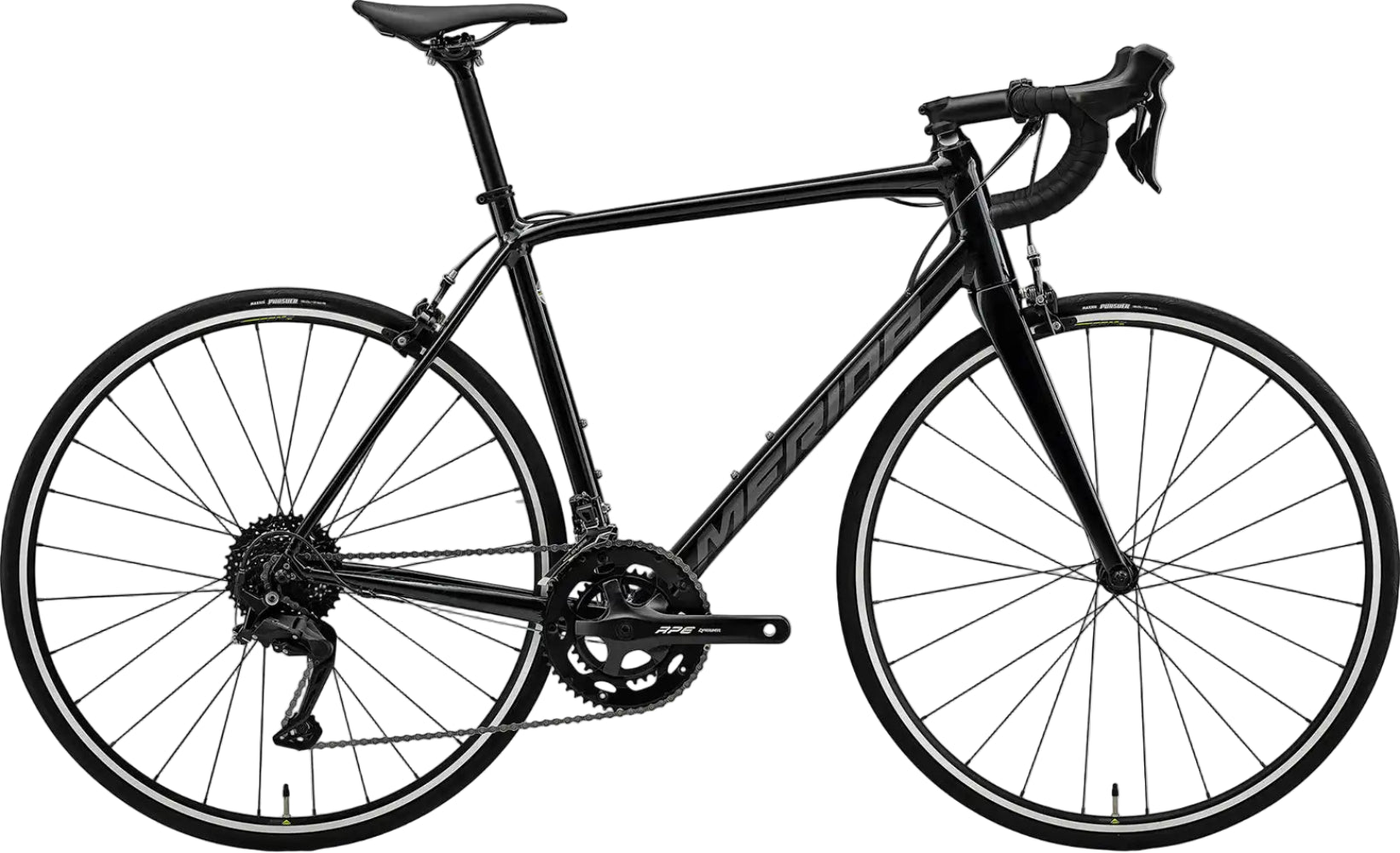 Merida 2026 Scultura Rim 100 road bike with metallic black and gunmetal grey finish, lightweight frame, and aerodynamic design.