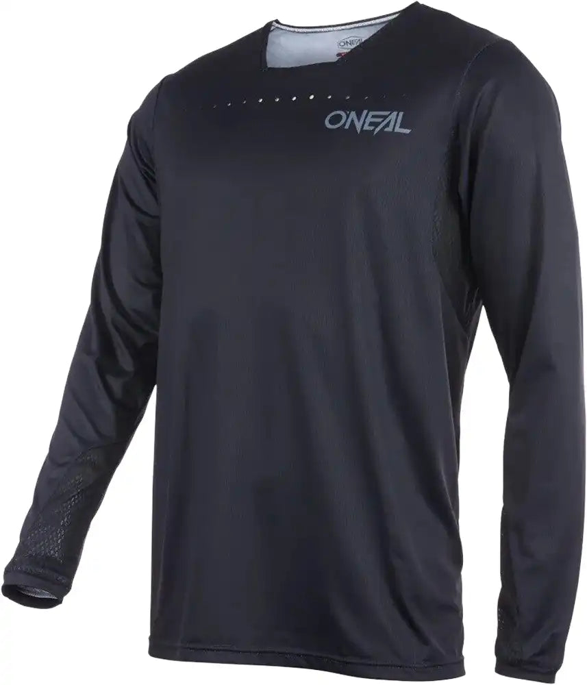 Men's Oneal Element FR LS MTB jersey in black, featuring long sleeves and breathable fabric for mountain biking.