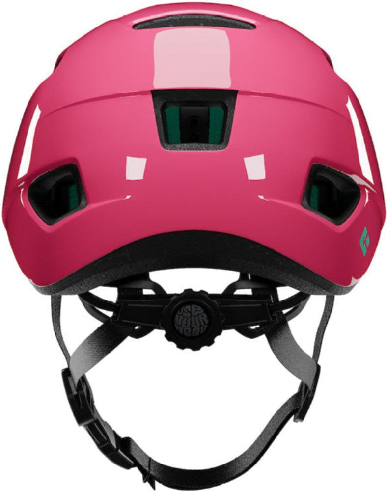 Lazer Nutz KinetiCore kids helmet in fuchsia, showing the back view with venting and adjustable straps.