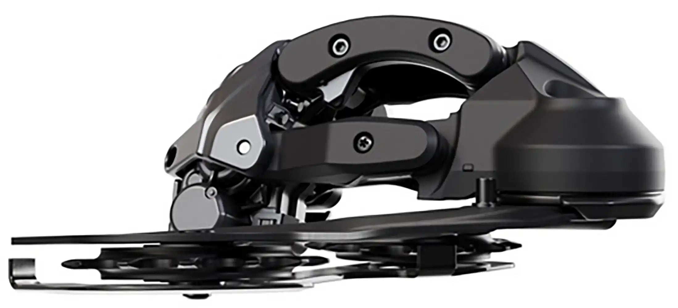 Shimano Deore Di2 M6260 eMTB 11-speed rear derailleur, black parts with Shimano branding, mounted on a bicycle drivetrain.