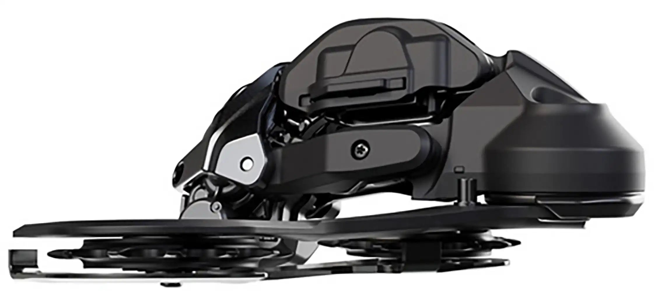 Shimano XT Di2 M8250 12-speed rear derailleur showing sleek black design and Shimano branding for mountain bike gear shifting.
