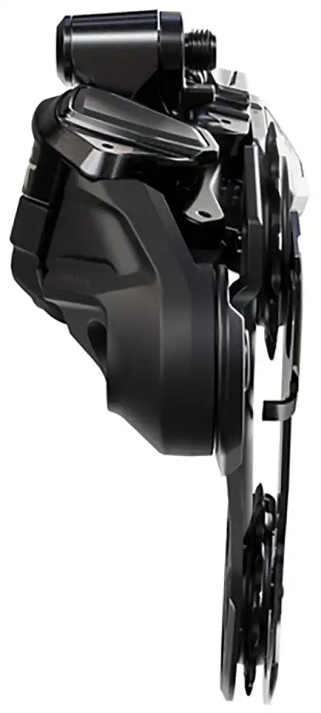 Shimano XT Di2 M8250 12-speed rear derailleur for mountain bike, black with Shimano branding and sleek component design.
