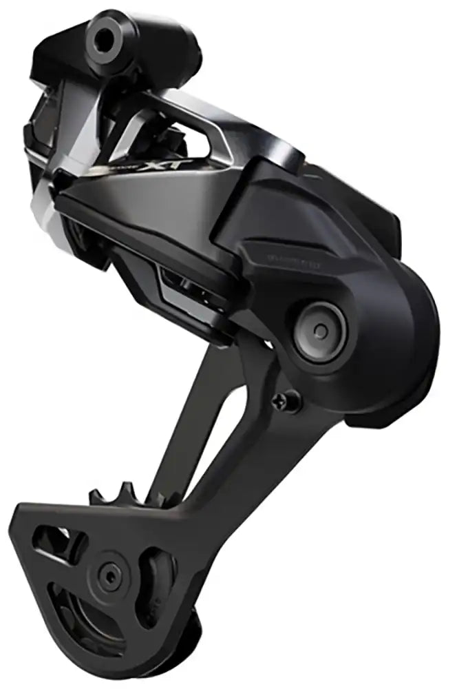 Shimano XT Di2 M8260 eMTB 11-speed rear derailleur for mountain bikes, showing the black and silver component with branding