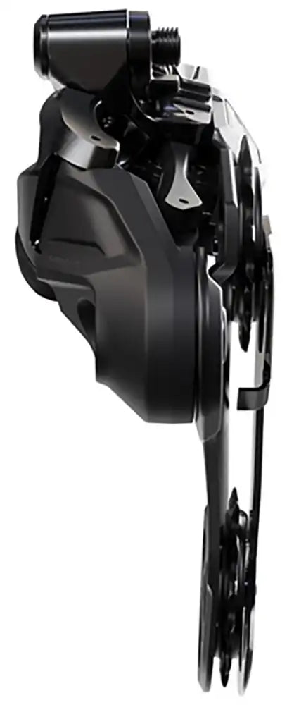 Shimano XT Di2 M8260 eMTB 11-speed rear derailleur for mountain bikes, showing the sleek black Shimano derailleur with branding.