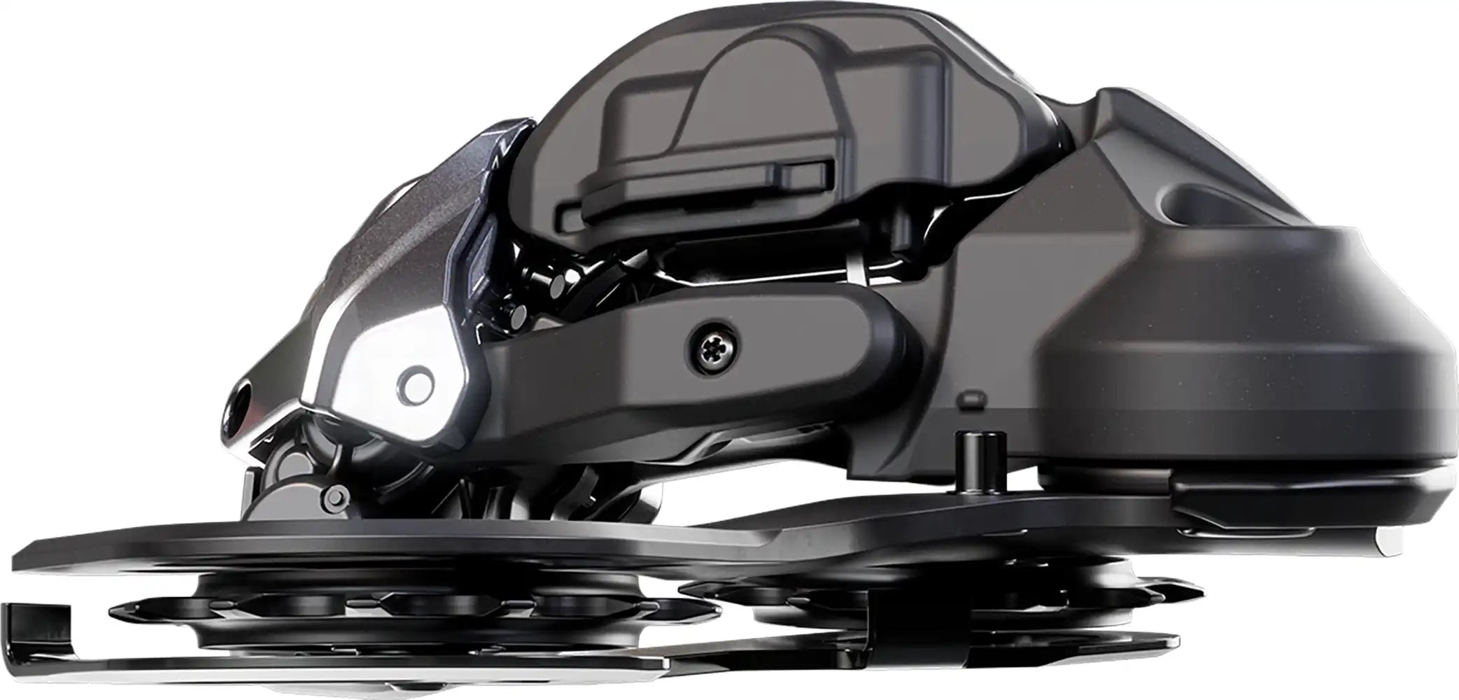 Shimano XTR Di2 M9250 12-speed rear derailleur for mountain bikes, showing the sleek black Shimano derailleur with branding and gear adjustment.