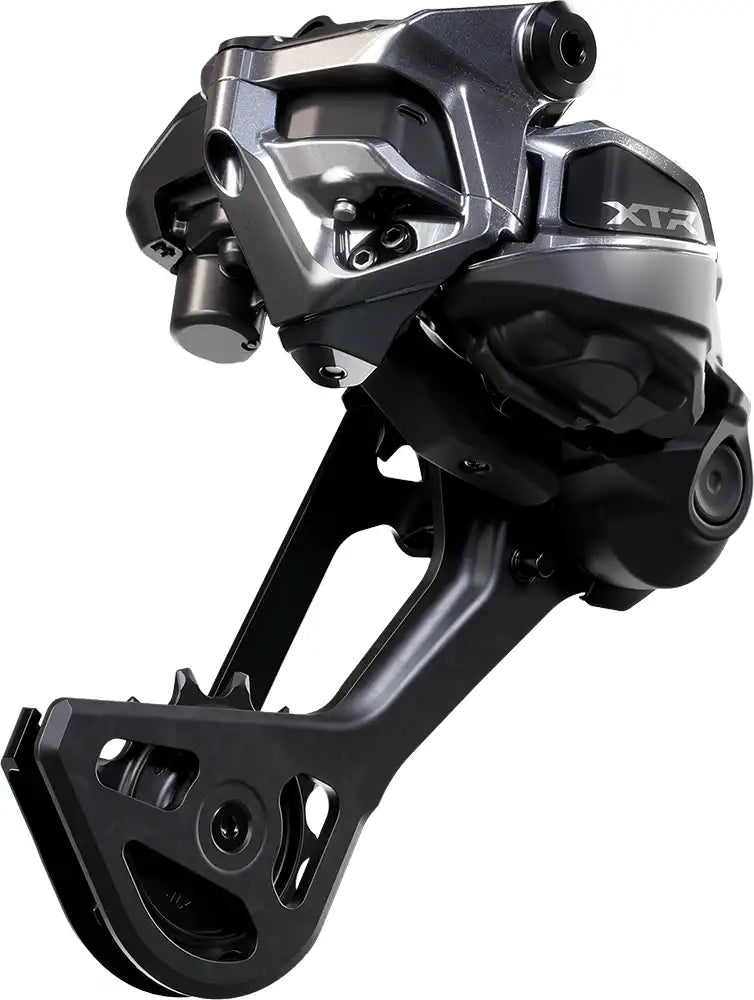 Shimano XTR Di2 M9250 12-speed rear derailleur, high-performance mountain bike parts, with black and silver finish and sleek design.