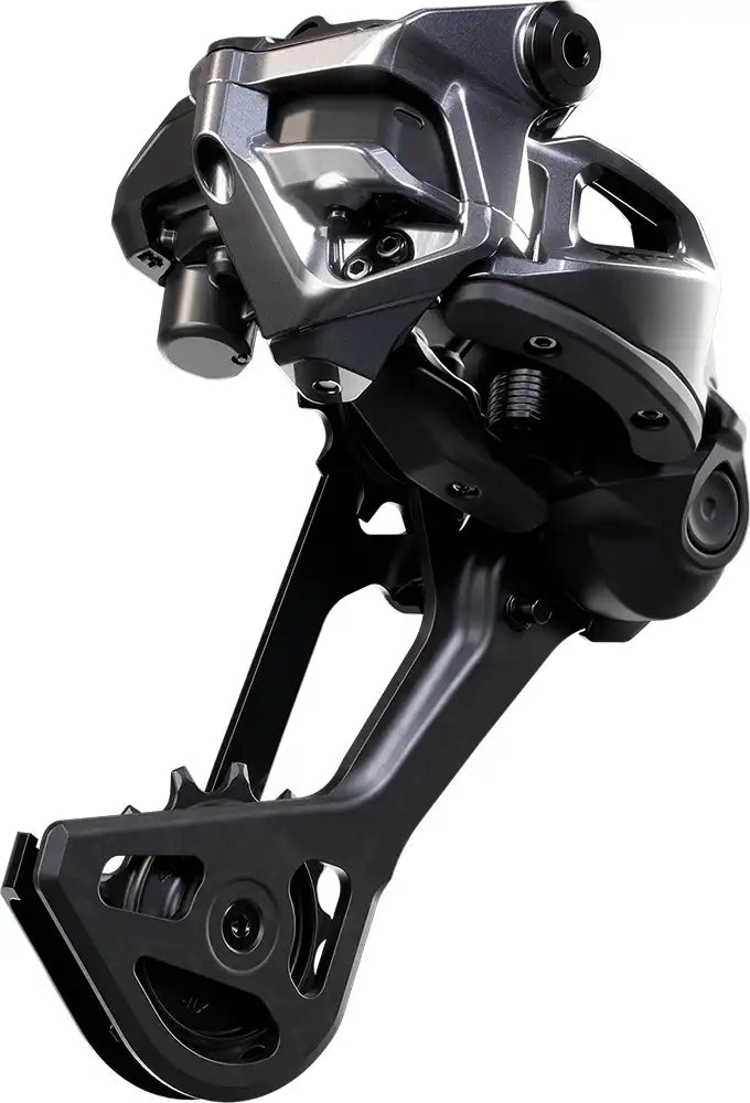 Shimano XTR Di2 M9260 eMTB 11-speed rear derailleur for mountain bikes, showing the sleek black Shimano derailleur with branding