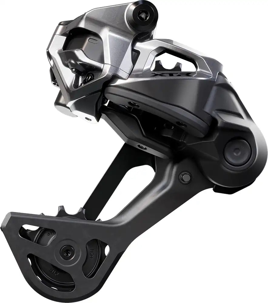 Shimano XTR Di2 M9260 12-speed eMTB rear derailleur showing its sleek black design and precise gear shifting components.