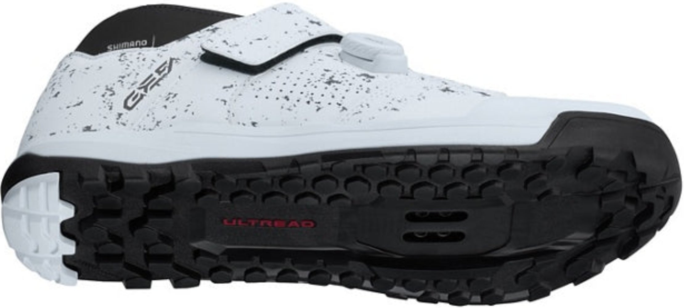 Shimano GE900 HS men's MTB shoes in black with reinforced toe cap and adjustable straps, designed for mountain biking.
