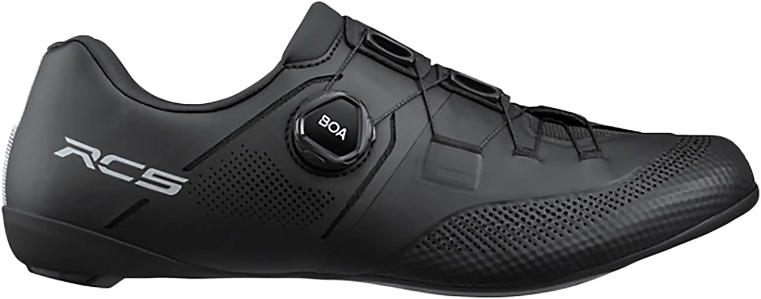 Shimano RC503 men's road cycling shoes in black with white accents, featuring sleek design and secure closure system.