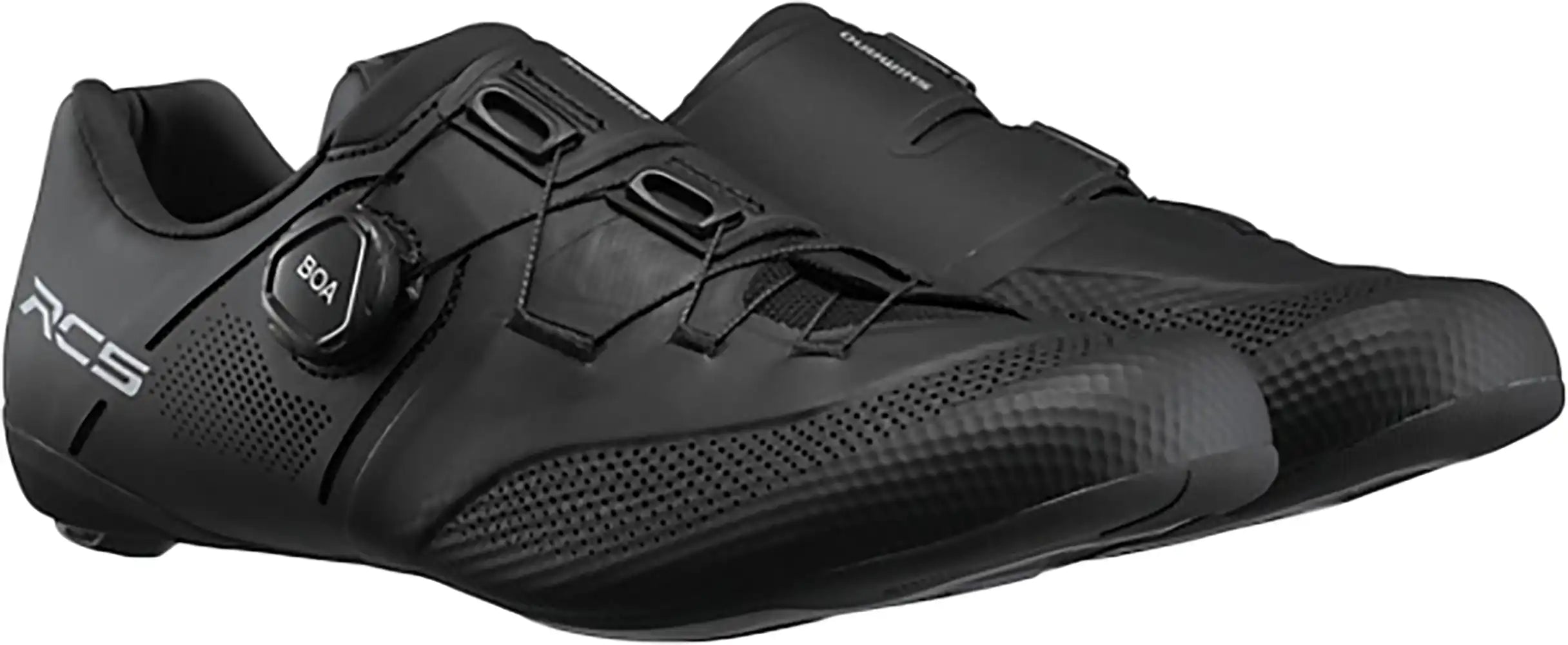 Shimano RC503 men's road cycling shoes in black with white accents, featuring a sleek design and secure closure system.