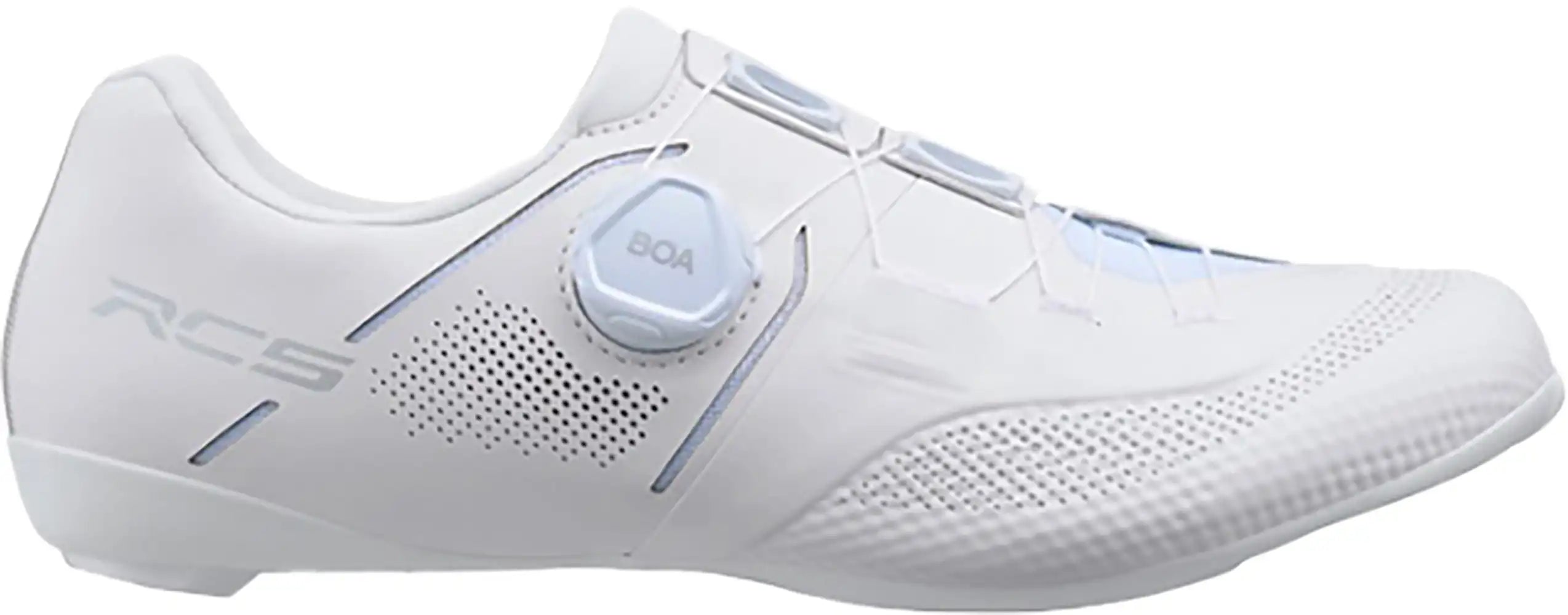 Shimano RC503 women's road cycling shoes with black and white design, featuring sleek aerodynamic style and secure strap closures.