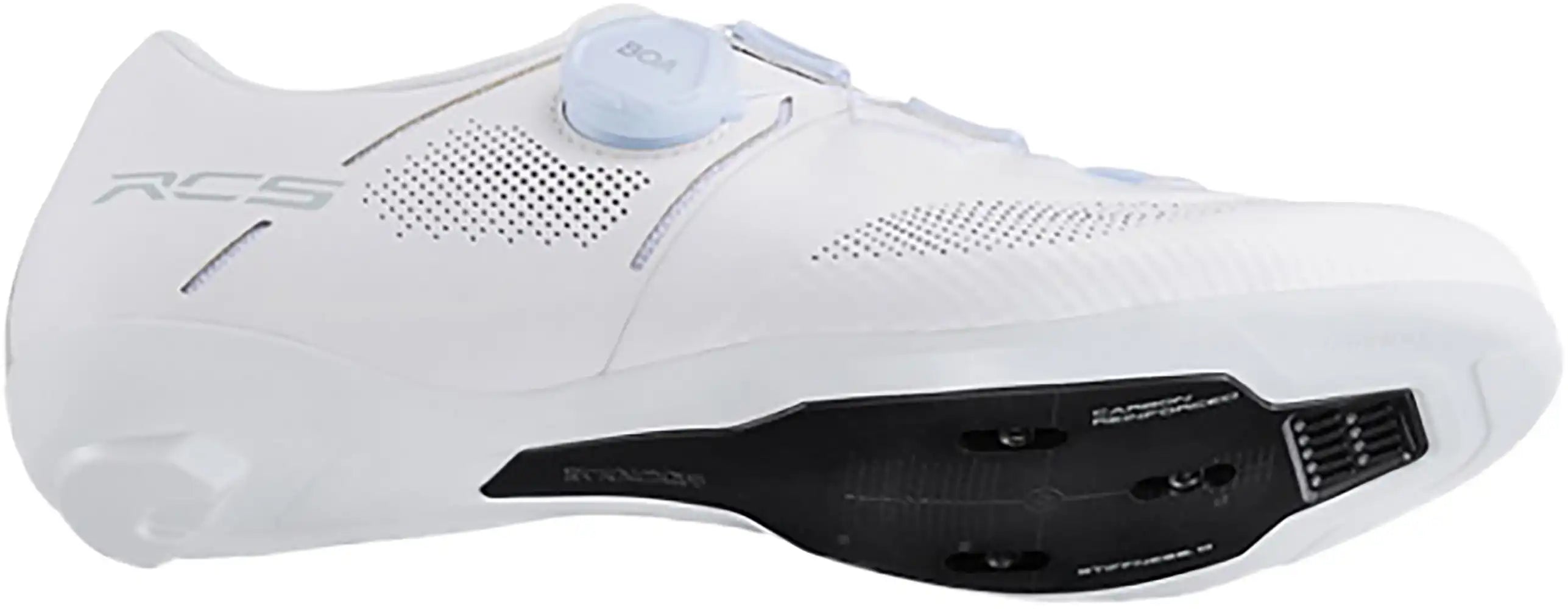 Shimano RC503 women's road cycling shoes with black and white design, featuring adjustable straps and breathable mesh uppers.