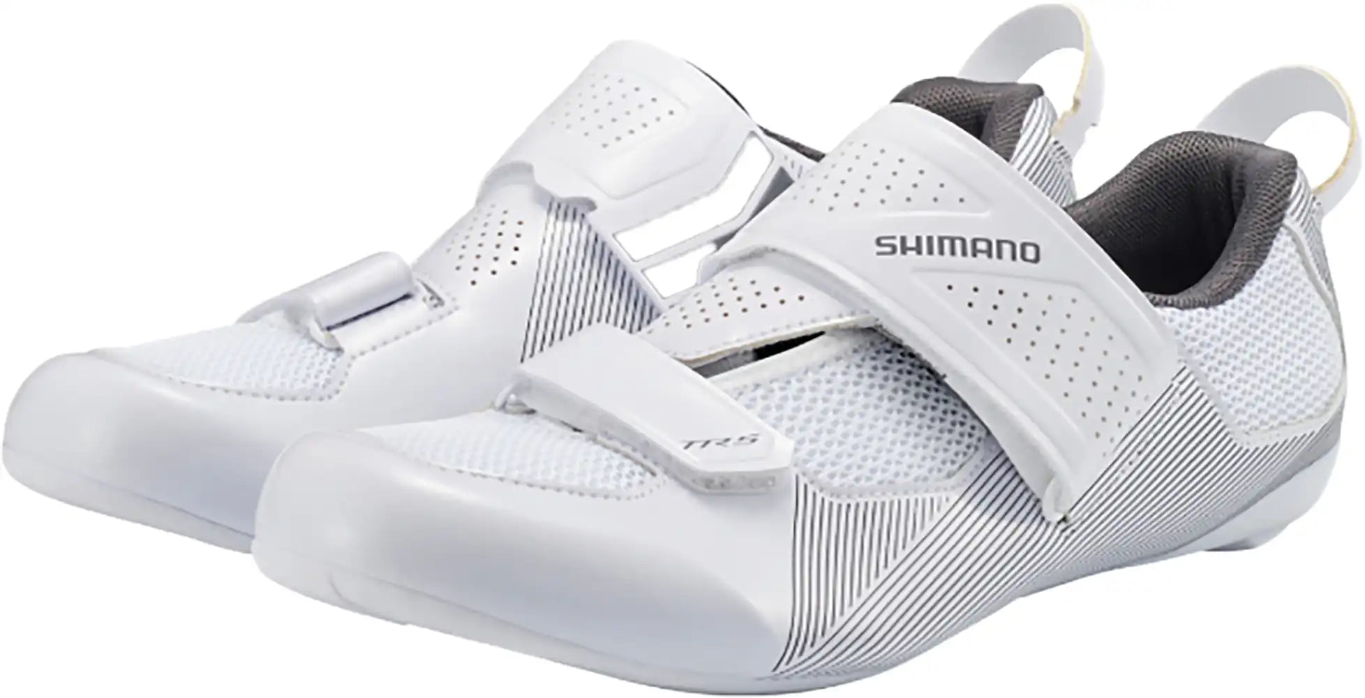 Shimano TR501 men's triathlon shoes with breathable mesh uppers and secure fastening system, designed for cycling and running.