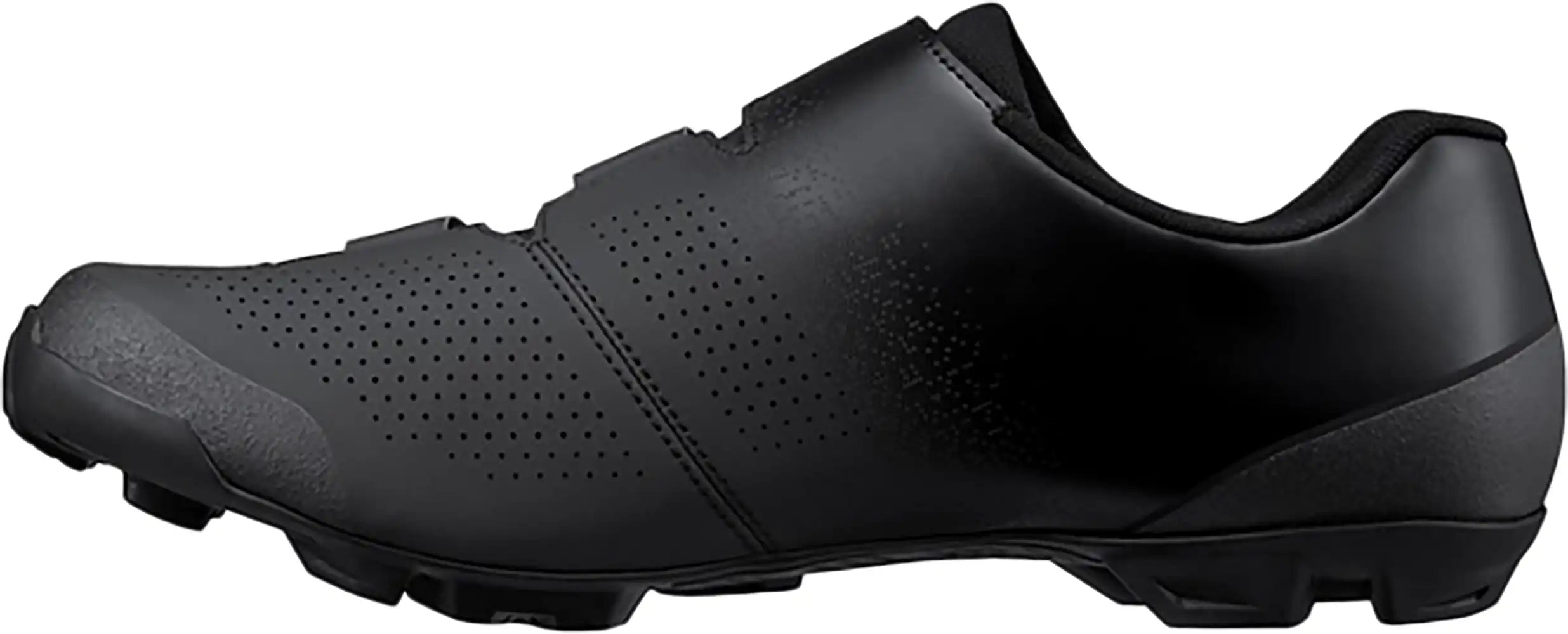 Shimano XC102 men's mountain biking shoes with black and gray design, featuring durable construction and secure closure system.