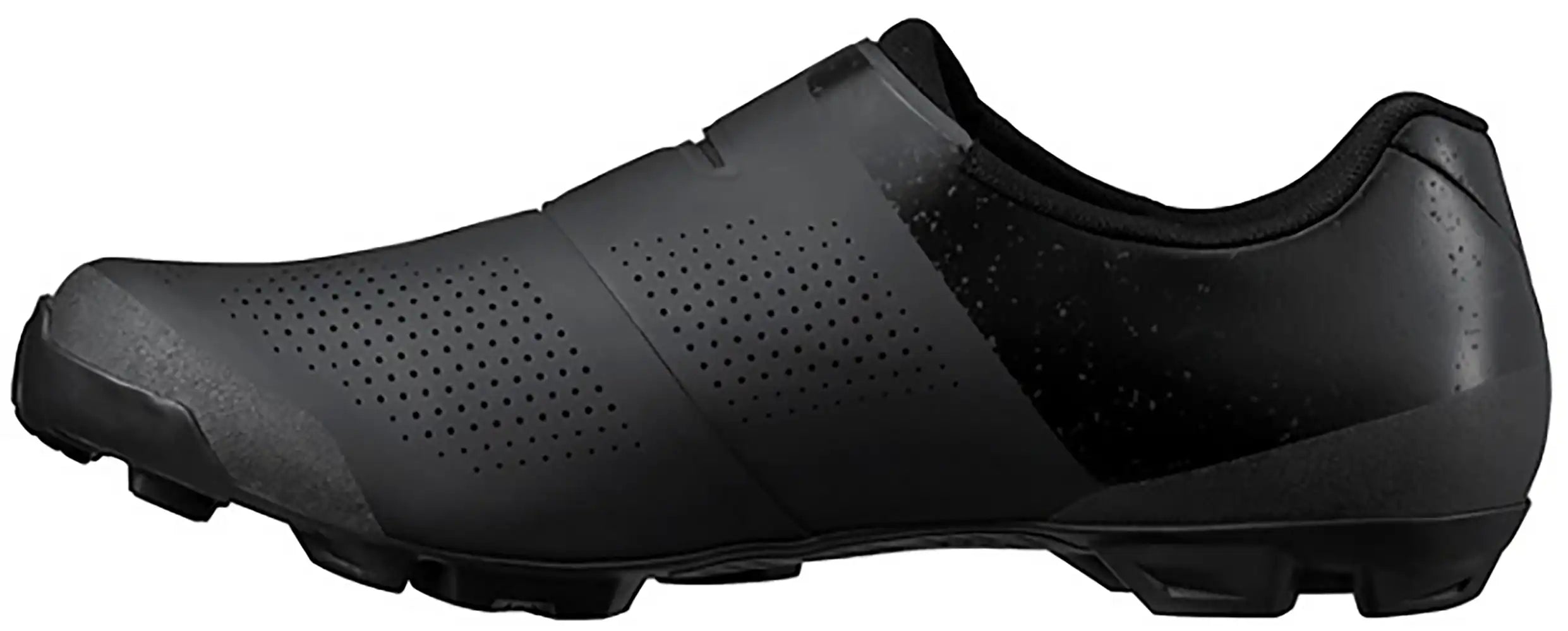 Shimano XC302 men's mountain biking shoes with black and gray design, featuring rugged soles and secure fastening system.