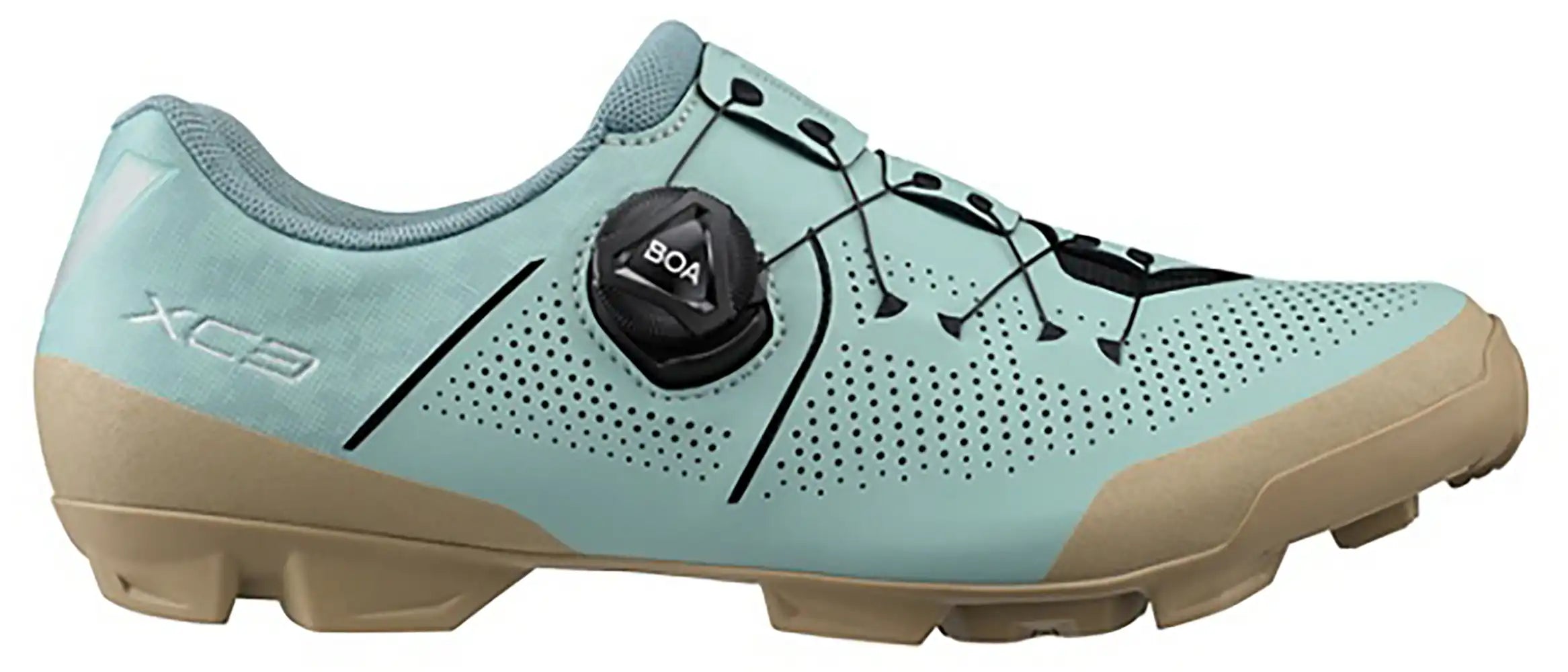 Shimano XC302 women's mountain biking shoes with black and pink design, featuring durable upper material and rugged rubber sole.