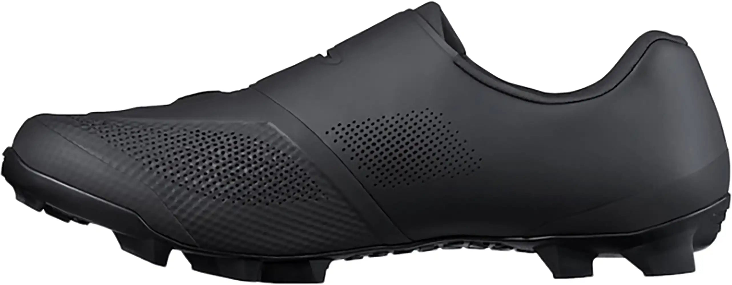 Shimano XC503 men's mountain biking shoes with black and gray design, featuring rugged soles and secure strap closures.