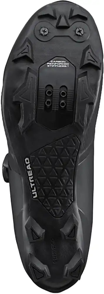 Shimano XC503 men's mountain biking shoes with black and gray design, featuring rugged outsole and secure closure system.