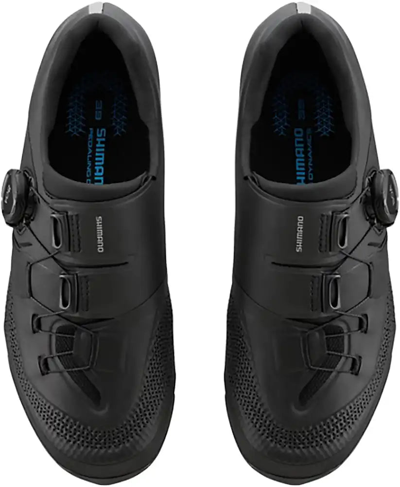 Shimano XC503 women's mountain biking shoes with black and white design, featuring durable construction and secure fit.