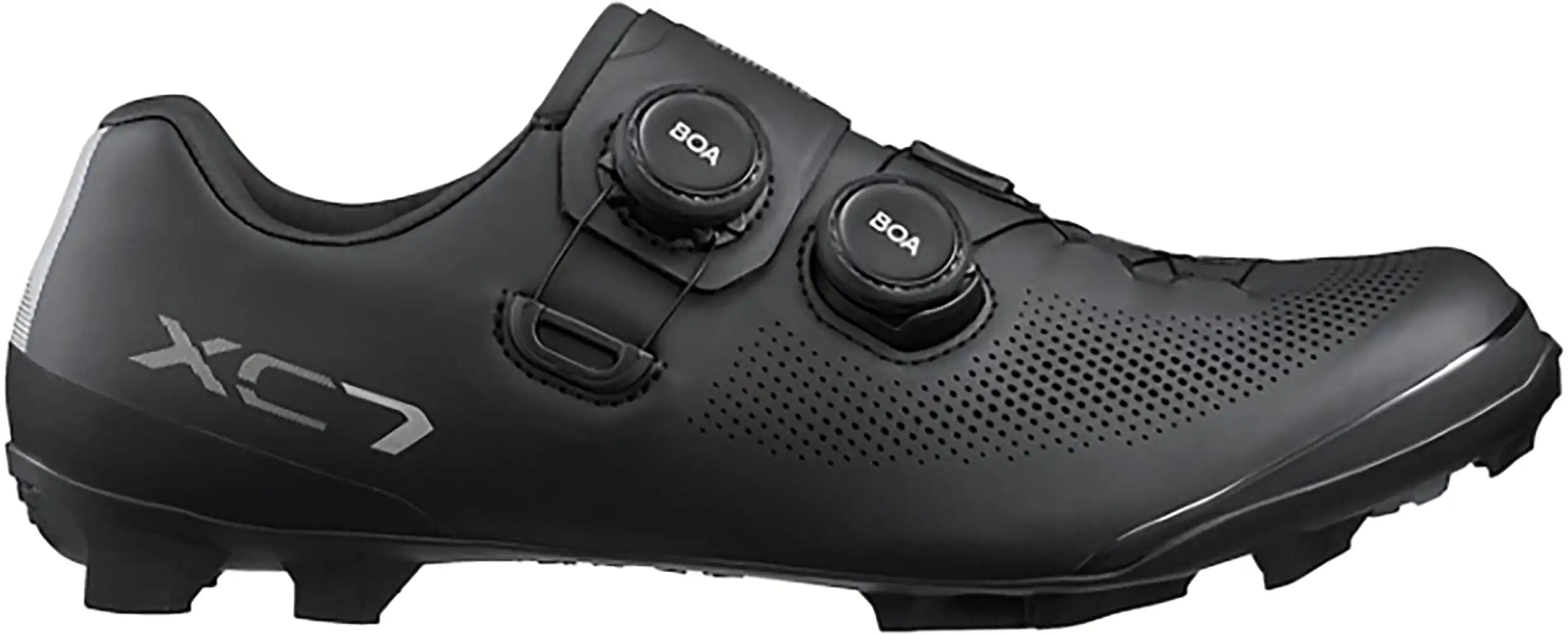Shimano XC703 men's mountain biking shoes with black and gray design, featuring durable uppers and grip soles.