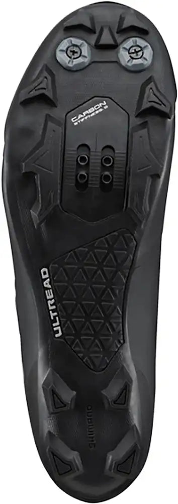 Shimano XC703 men's mountain biking shoes in black with Shimano branding and durable sole, designed for off-road cycling.