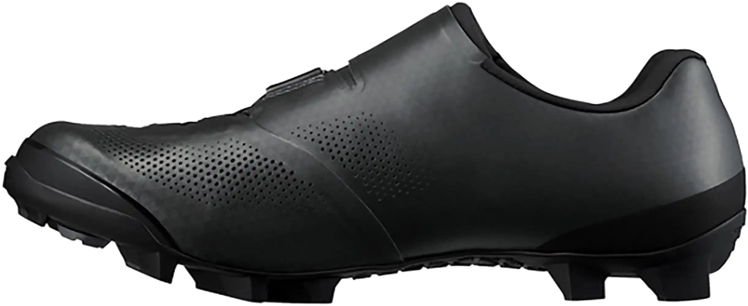 Shimano XC703 women's MTB cycling shoes with black and white design, featuring durable sole and secure fit for mountain biking.