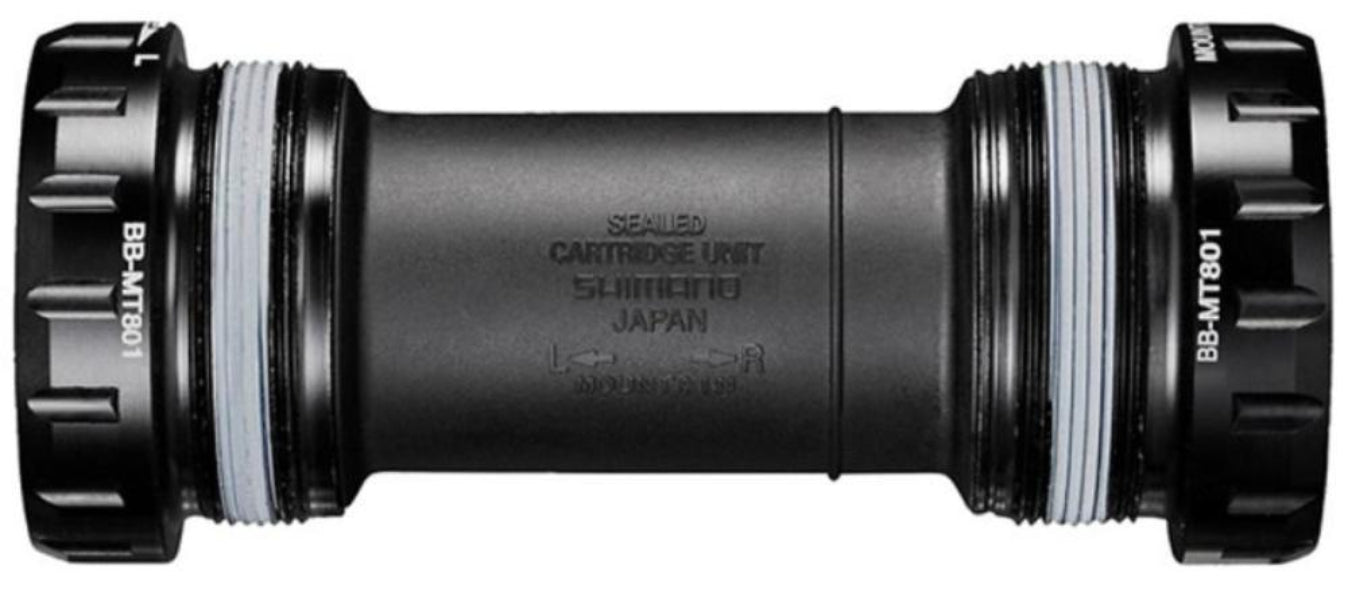 Shimano XT MT801 threaded MTB bottom bracket for mountain bike bike parts with black metal construction and threading details