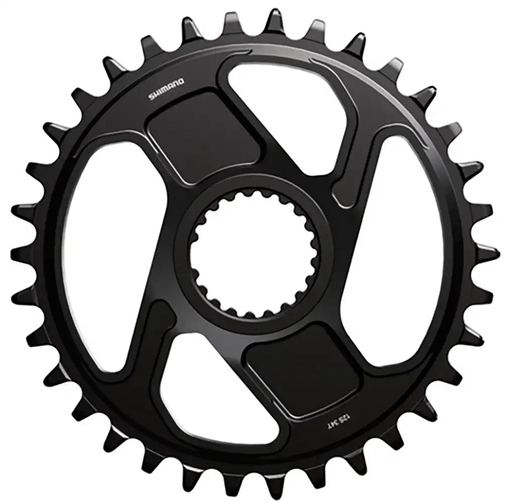Shimano XT CRM86 12-speed chainring with 34-tooth size, black parts for mountain bike drivetrain, close-up view of the Shimano component.