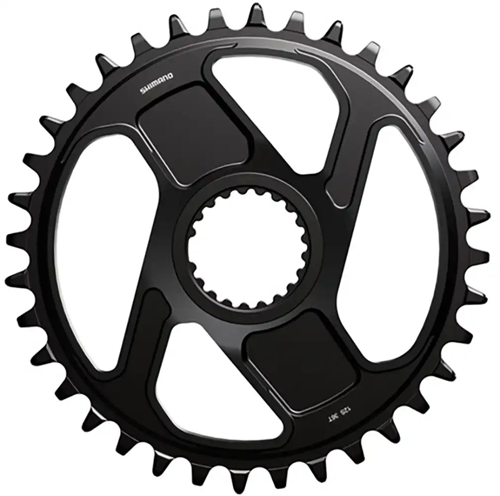 Shimano XT CRM86 12-speed chainring with 36-tooth size, black metal bike parts for mountain biking.