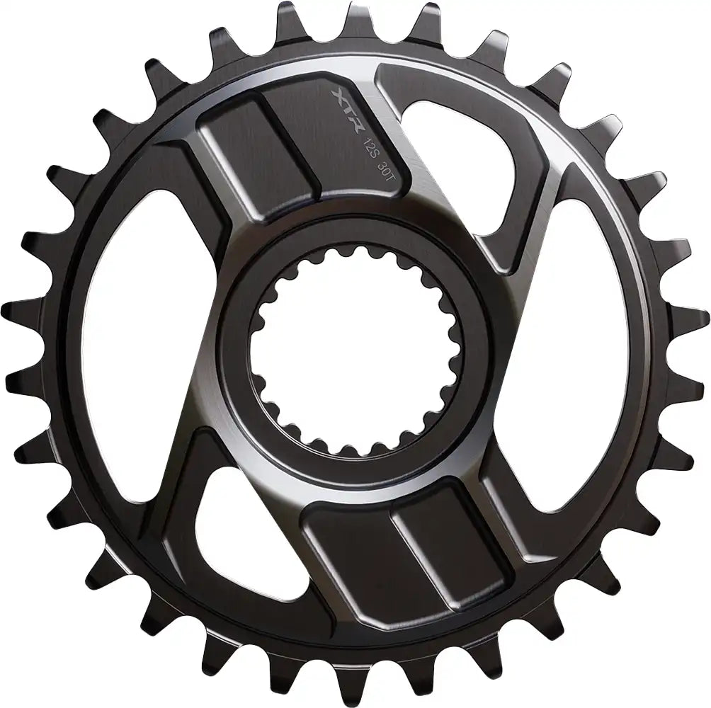 Shimano XTR CRM96 12-speed chainring with 30 teeth, part of Shimano's high-performance bike parts series, shown in black finish