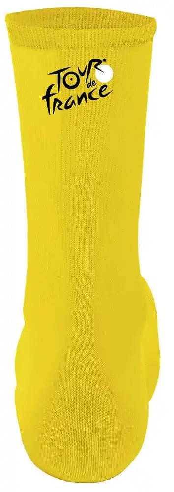 Santini TDF Leaders men's cycling socks in yellow with logo details, made from breathable sports fabric.