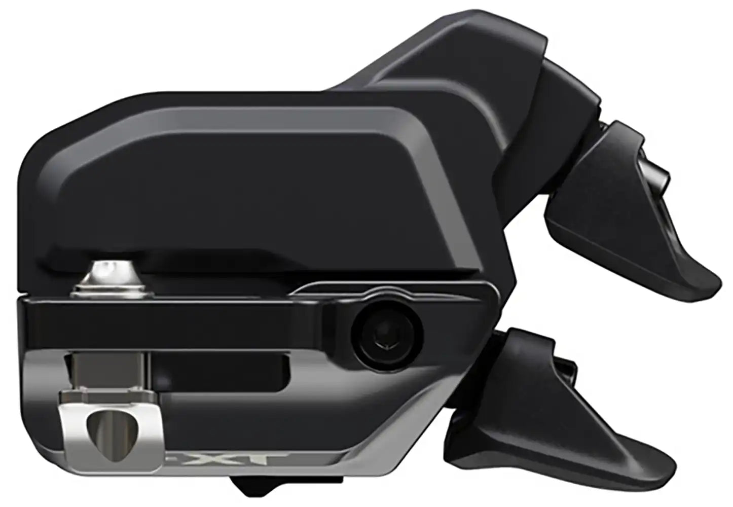Shimano XT Di2 M8250 12-speed shifter part, showing the black and silver gear shifter with buttons and display features.